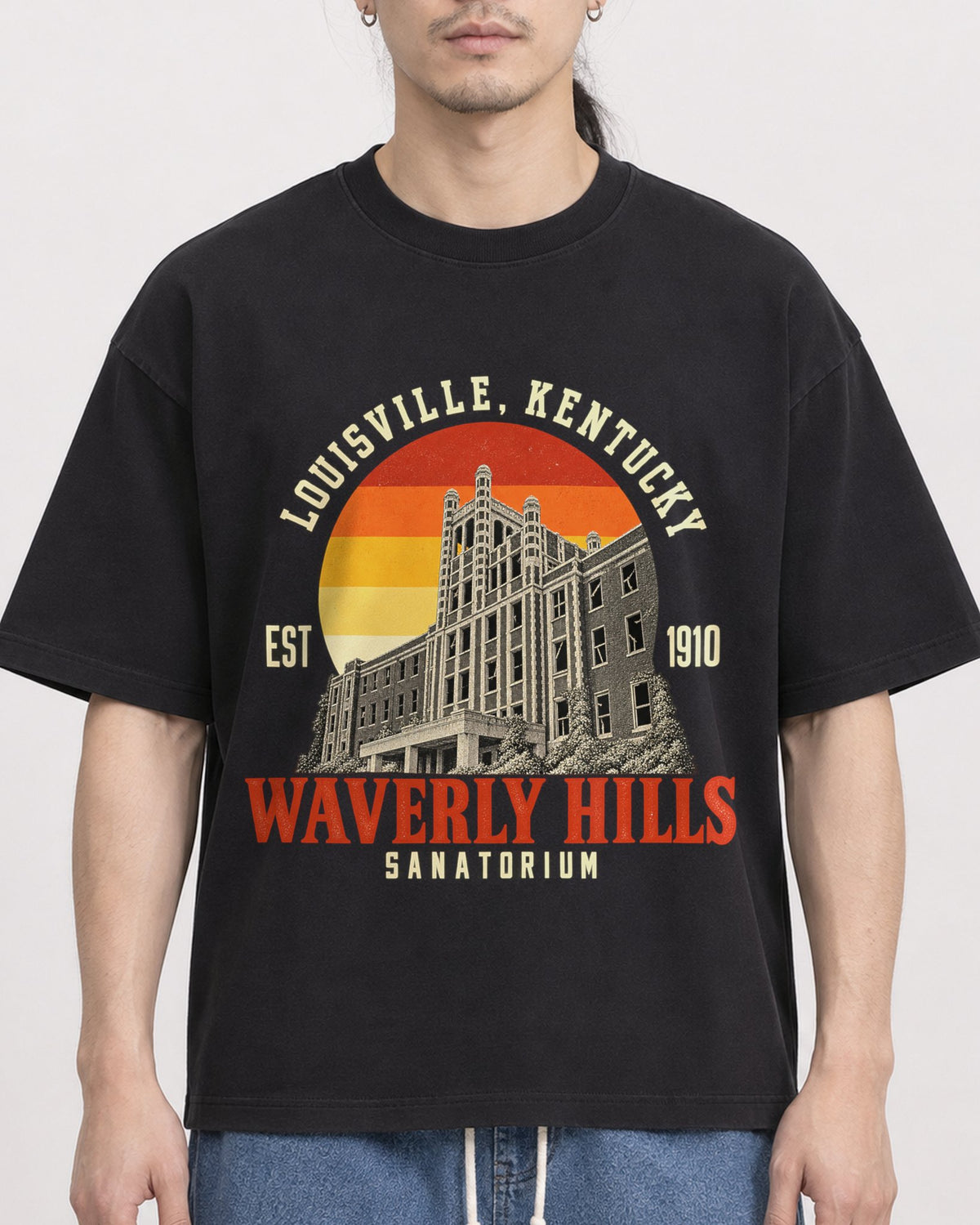 Mockup Boxy Heavyweight Tee Black male close-up 43