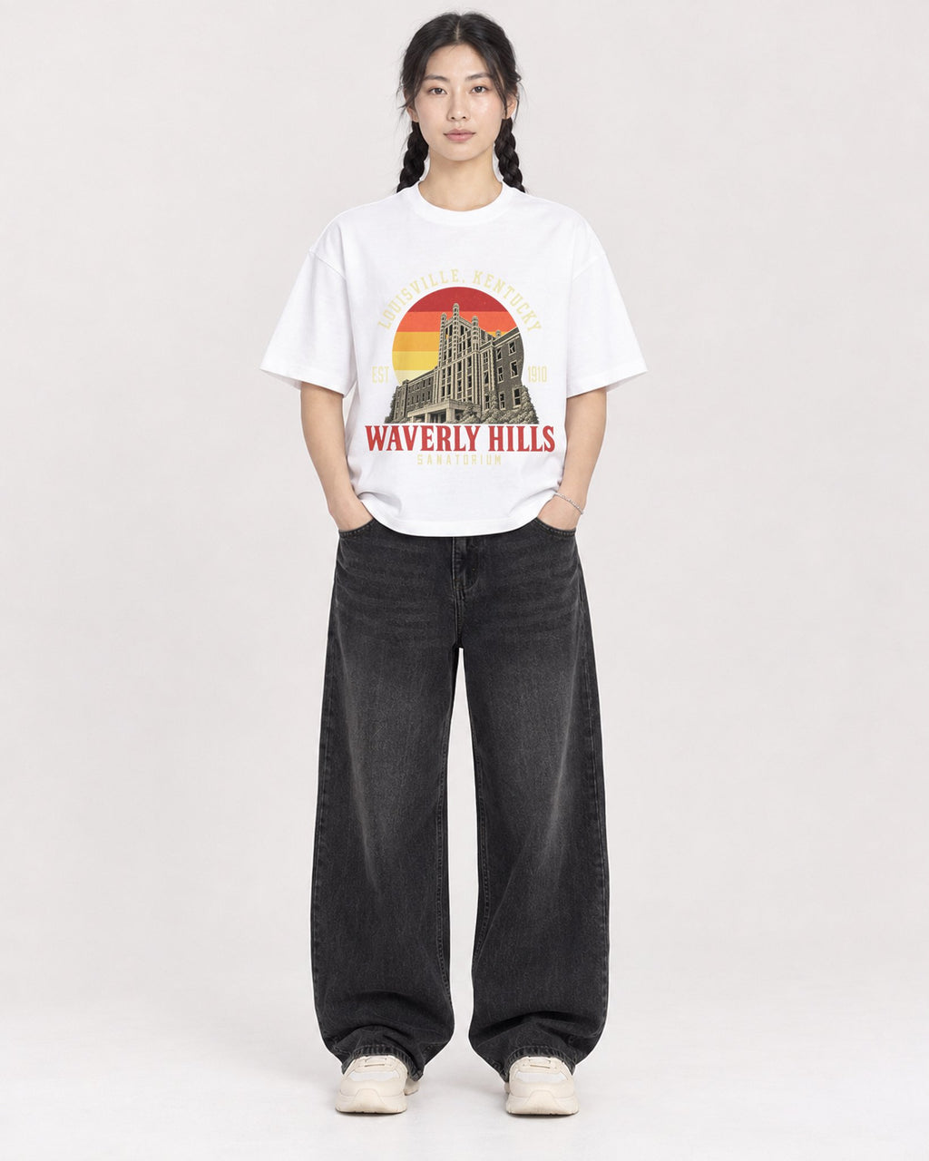 Mockup Boxy Heavyweight Tee White female full-body 43