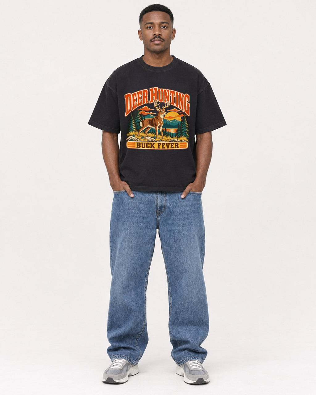 Mockup Boxy Heavyweight Tee Black male full-body 14