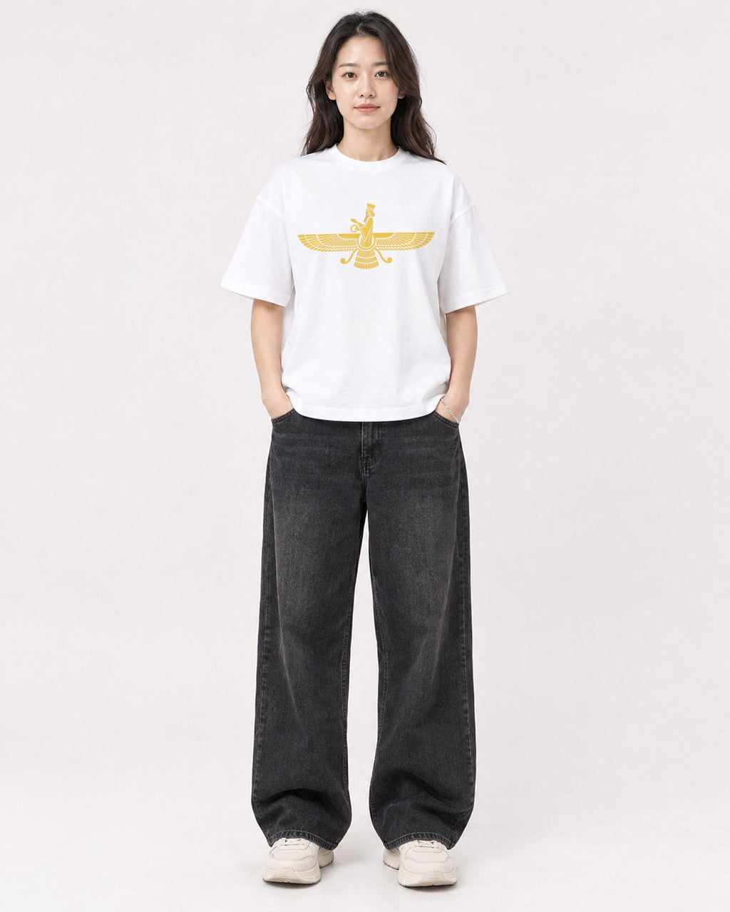 Mockup Boxy Heavyweight Tee White female full-body 03