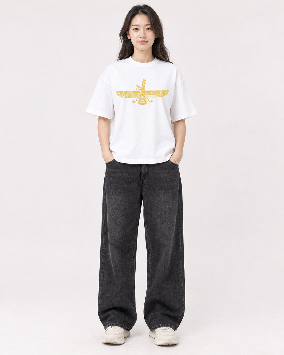 Mockup Boxy Heavyweight Tee White female full-body 03