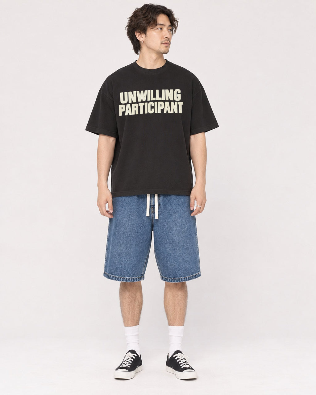 Mockup Boxy Heavyweight Tee Black male full-body 03