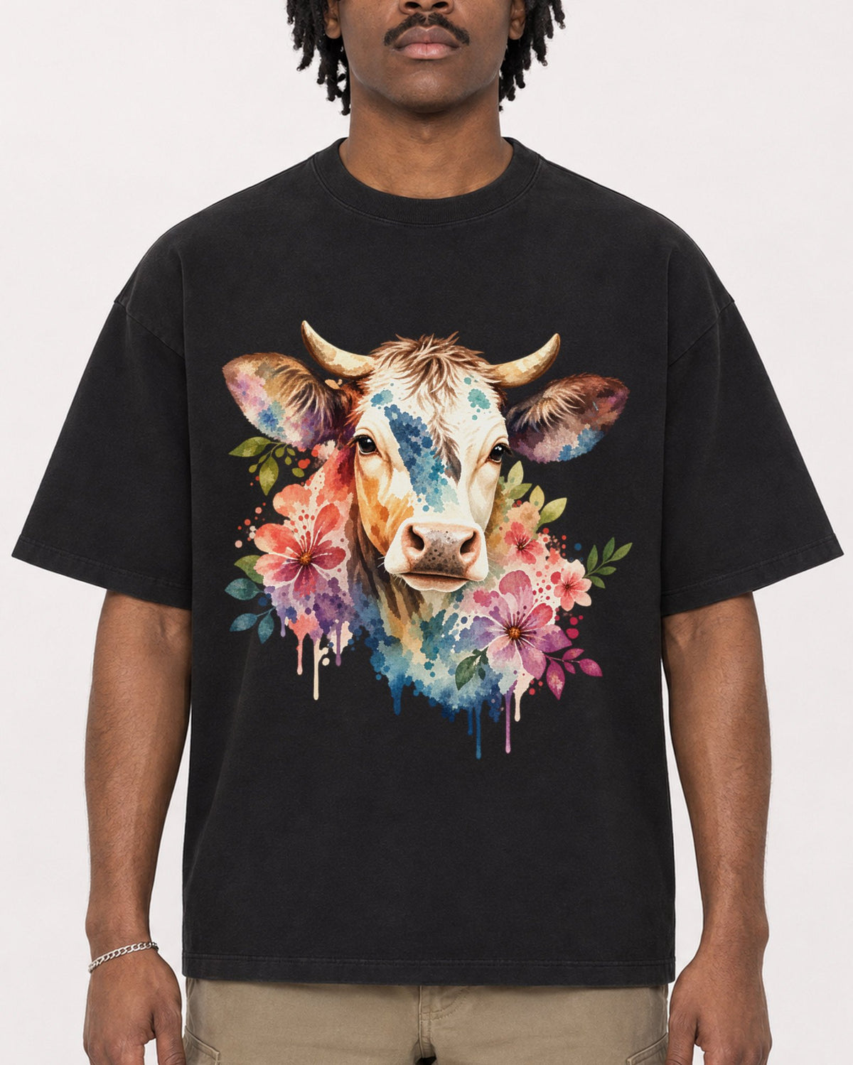 Mockup Boxy Heavyweight Tee Black male close-up 04