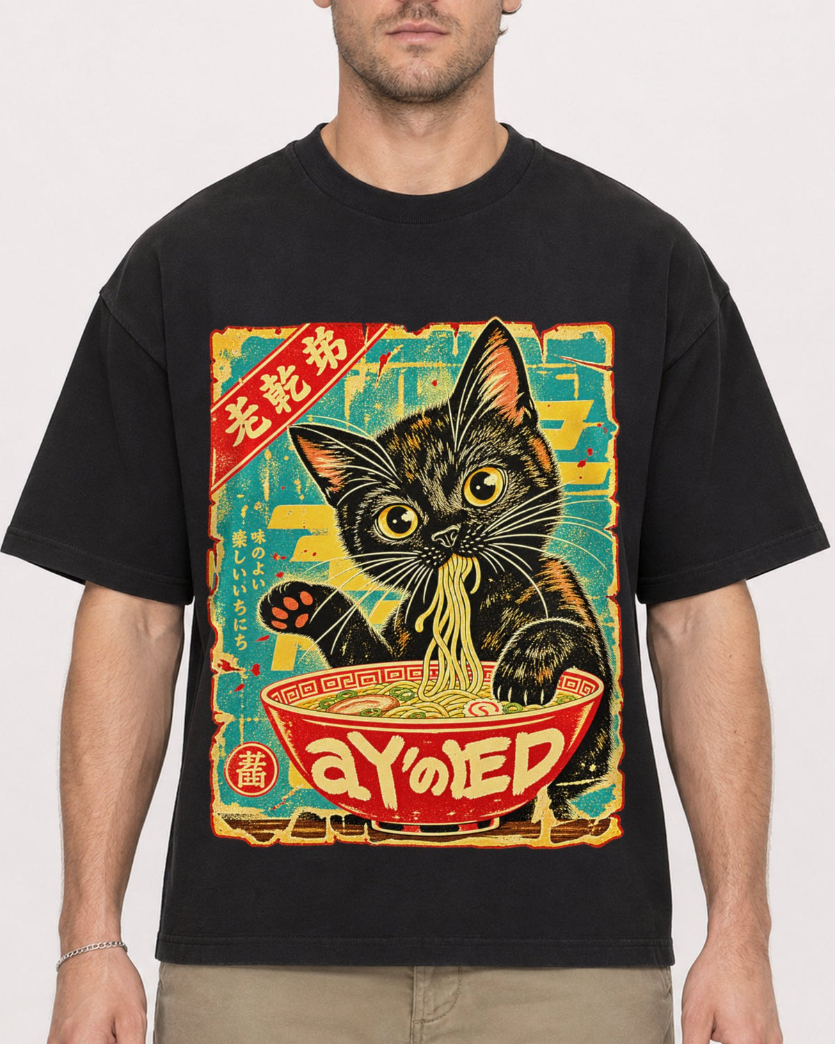 Mockup Boxy Heavyweight Tee Black male close-up 08