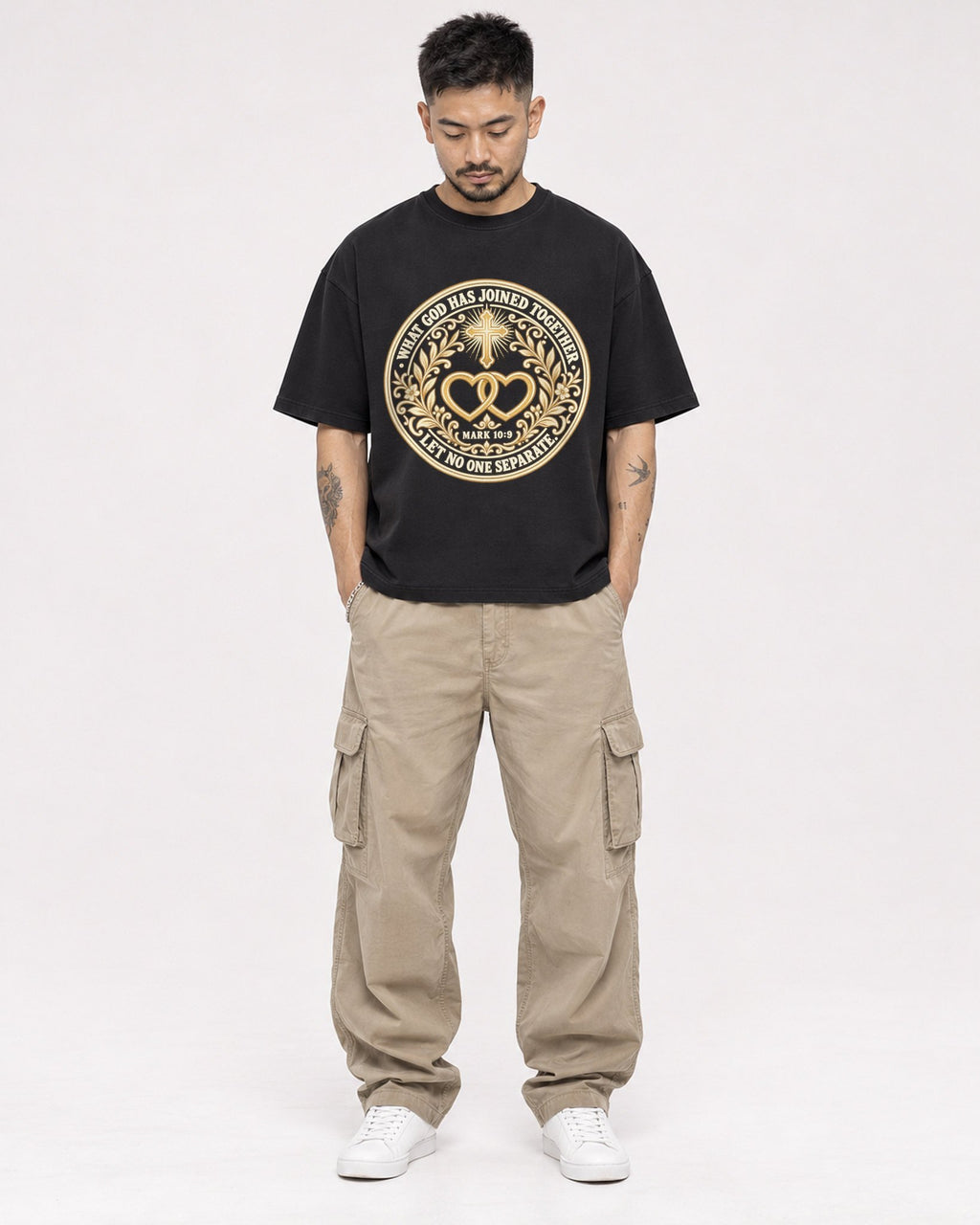 Mockup Boxy Heavyweight Tee Black male full-body 12