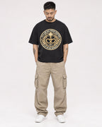 Mockup Boxy Heavyweight Tee Black male full-body 12