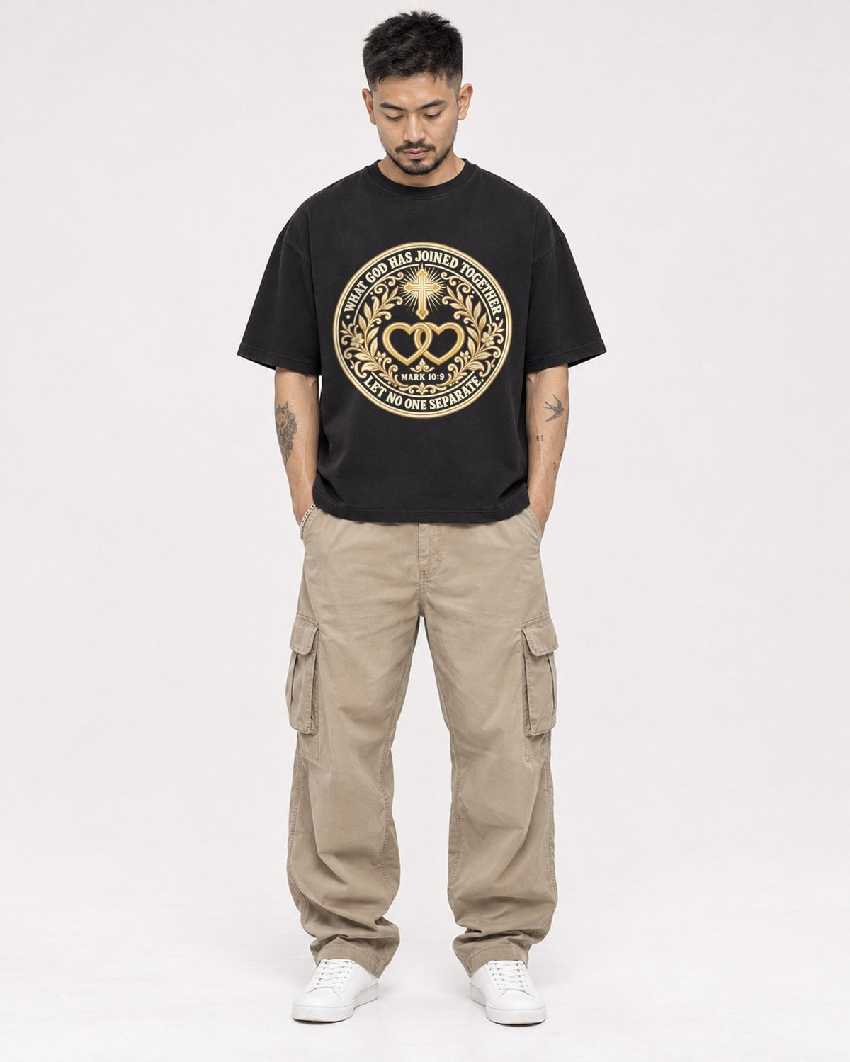 Mockup Boxy Heavyweight Tee Black male full-body 12