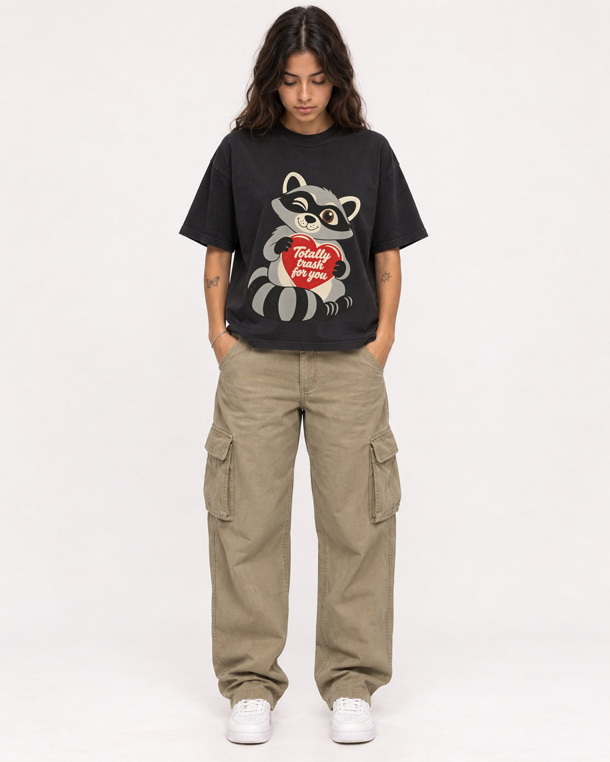 Mockup Boxy Heavyweight Tee Black female full-body 06