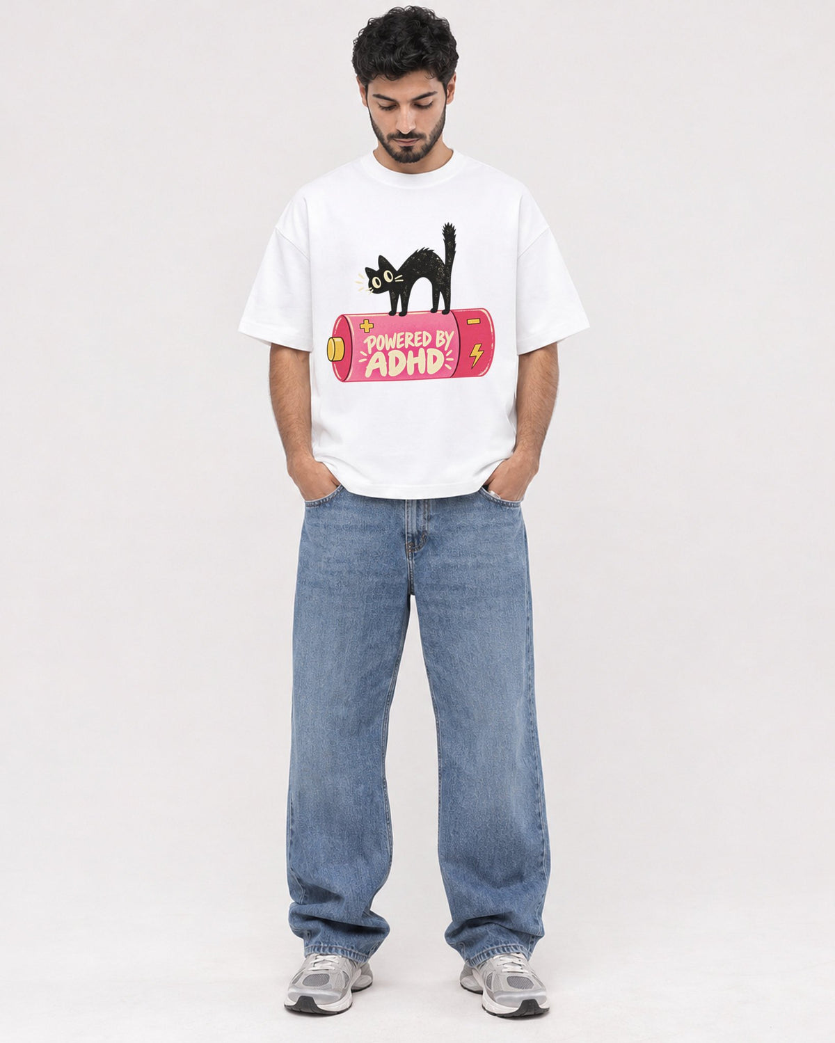 Mockup Boxy Heavyweight Tee White male full-body 07