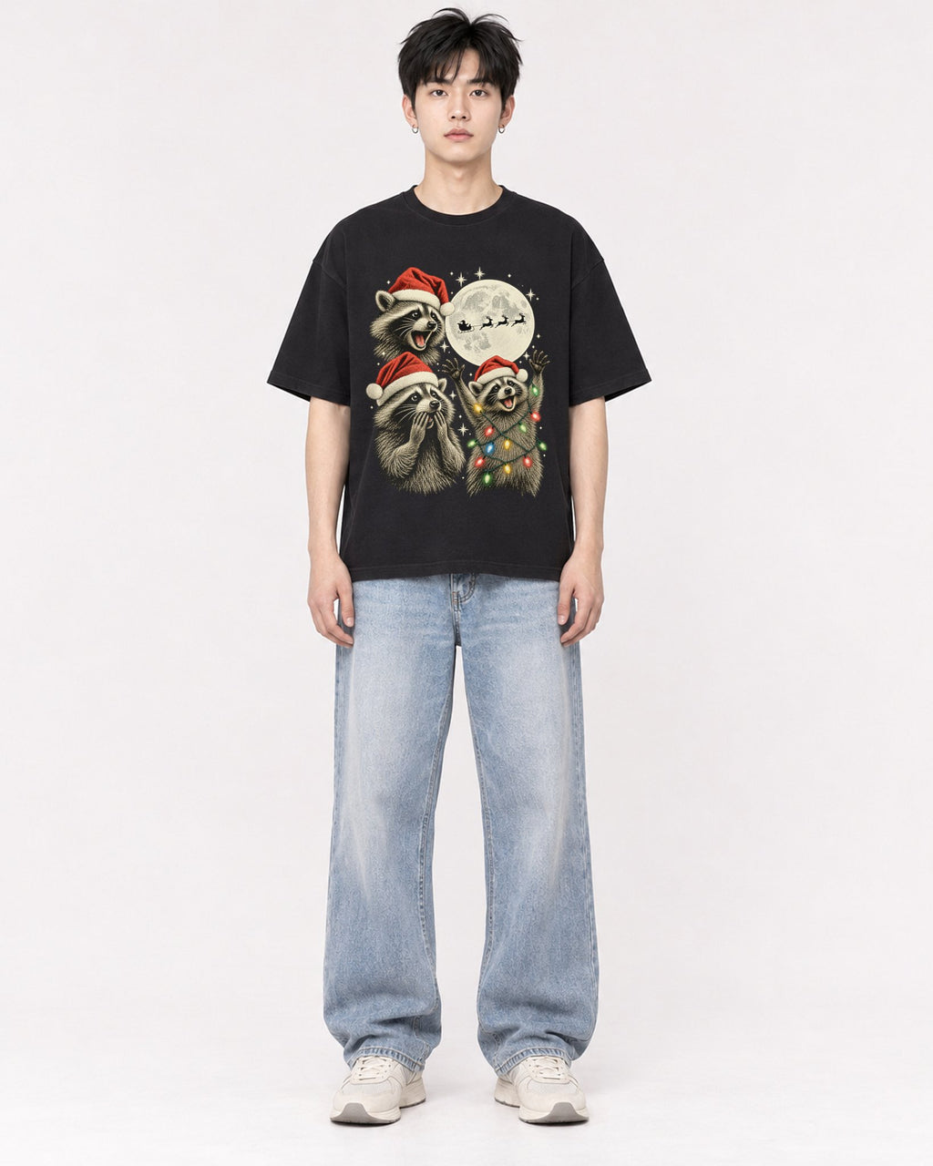 Mockup Boxy Heavyweight Tee Black male full-body 01
