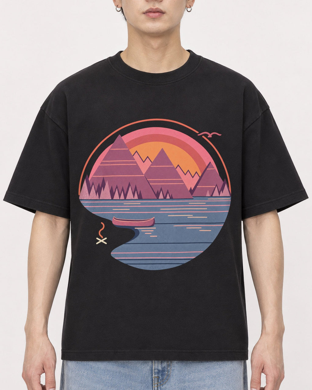 Mockup Boxy Heavyweight Tee Black male close-up 01