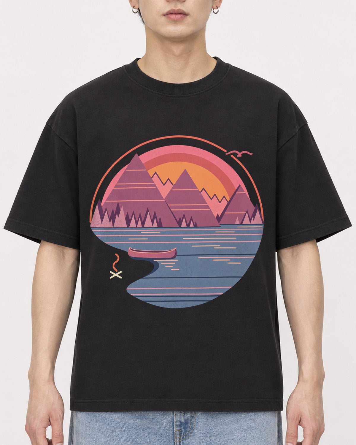 Mockup Boxy Heavyweight Tee Black male close-up 01