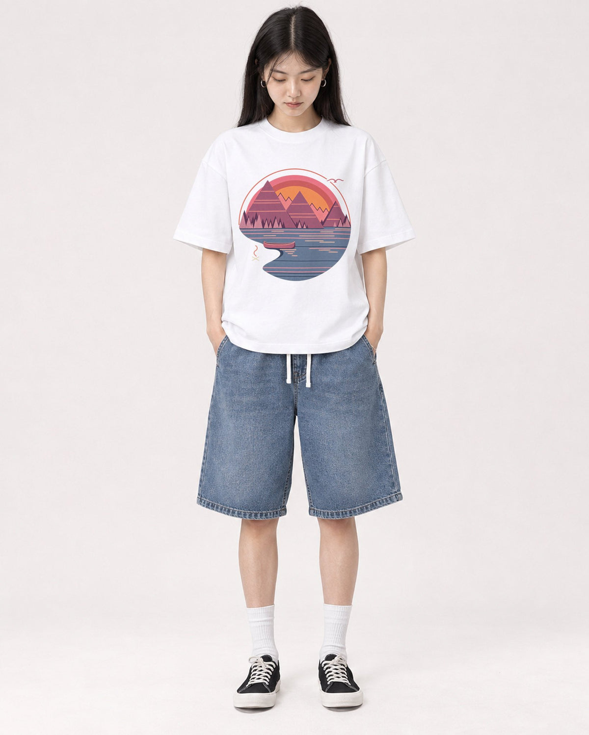 Mockup Boxy Heavyweight Tee White female full-body 01