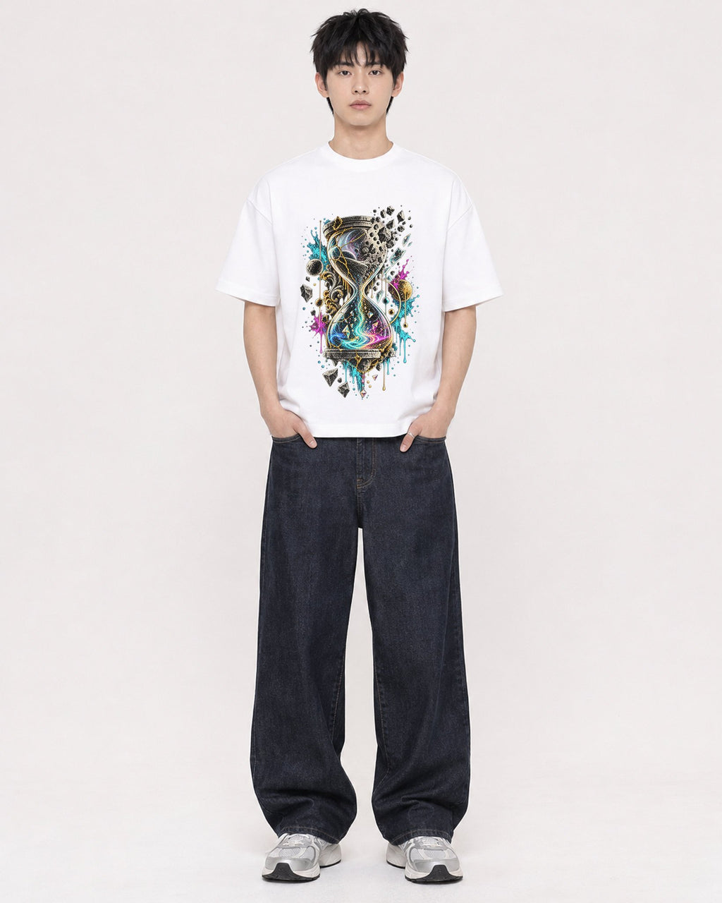 Mockup Boxy Heavyweight Tee White male full-body 01