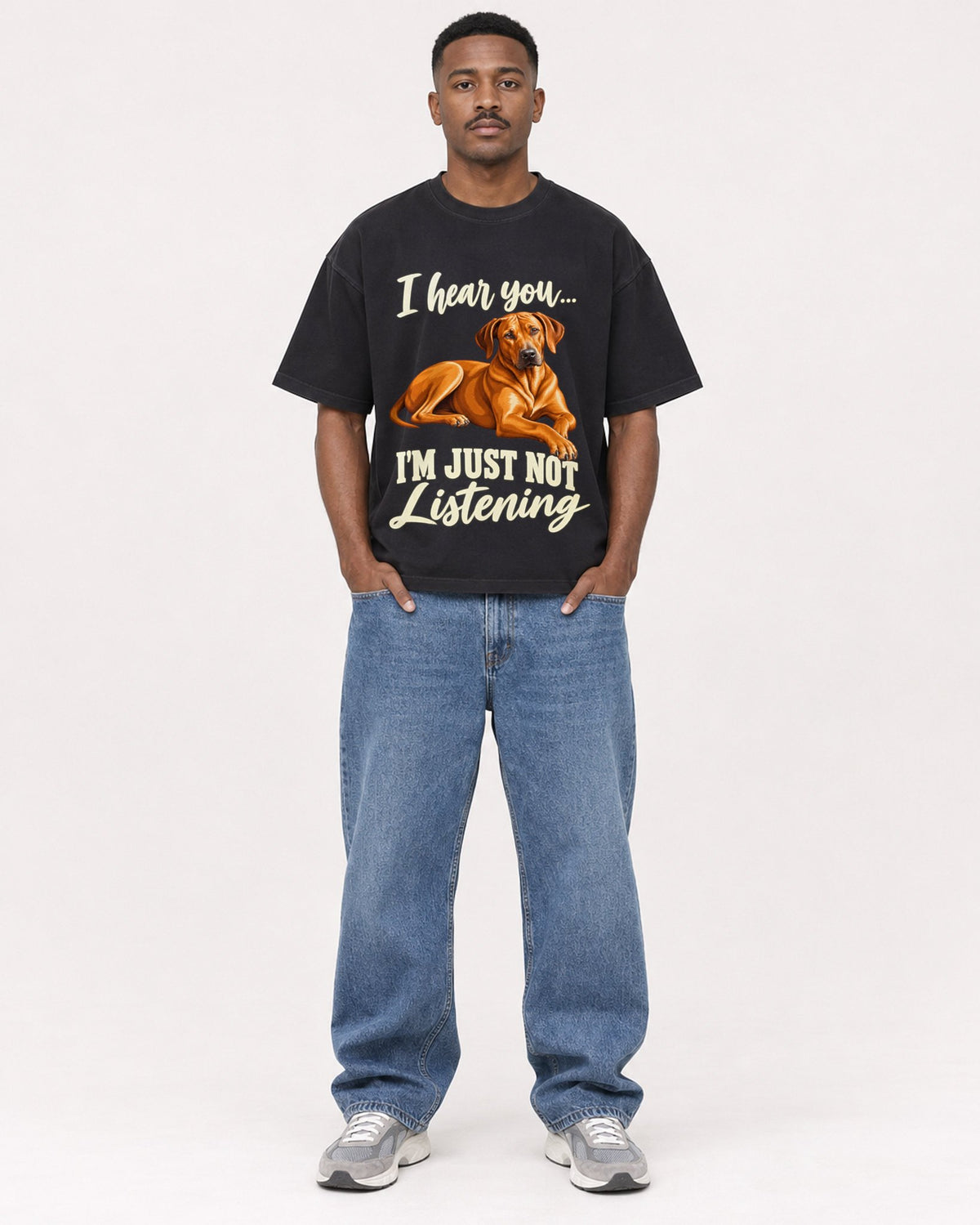 Mockup Boxy Heavyweight Tee Black male full-body 14