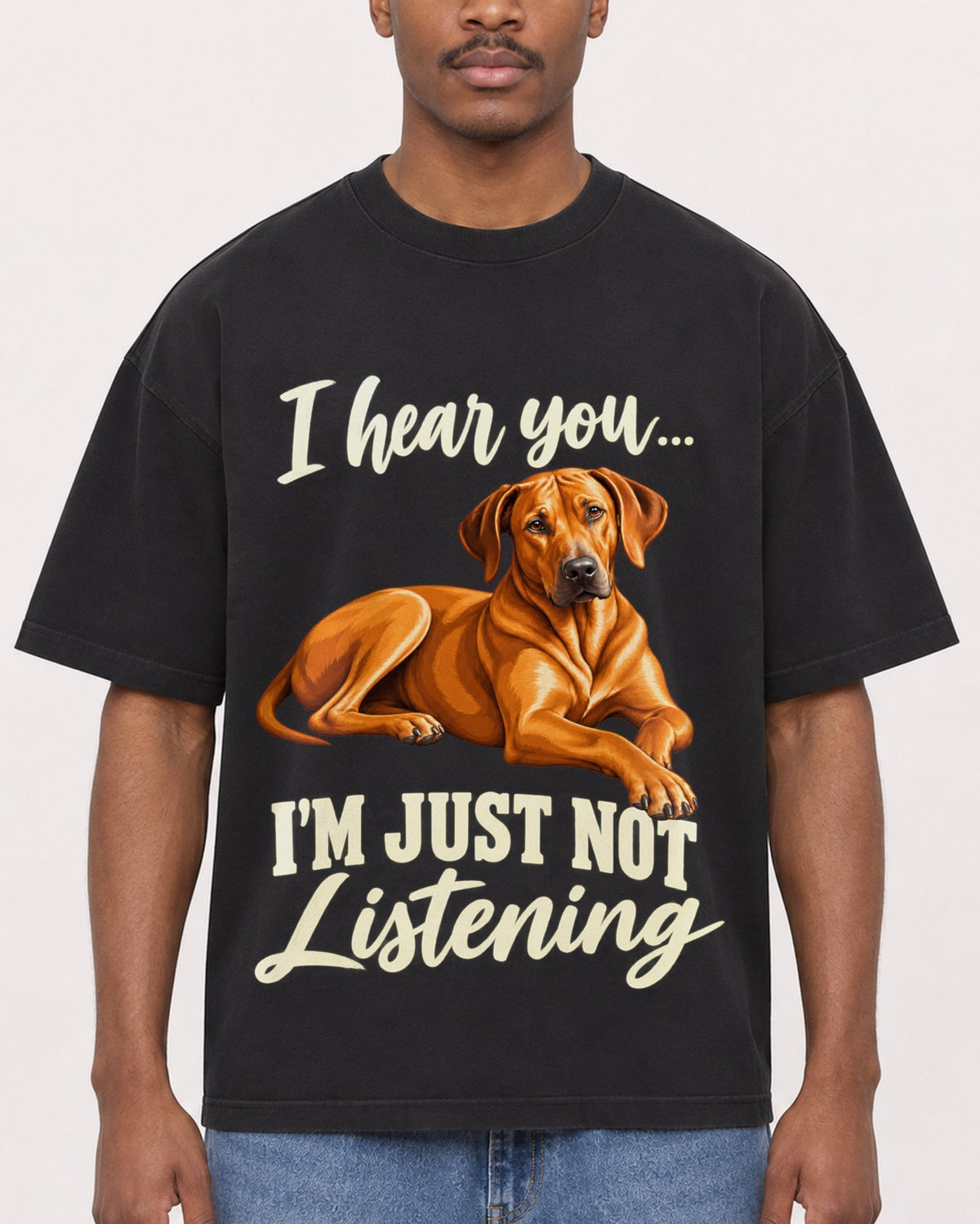 Mockup Boxy Heavyweight Tee Black male close-up 14