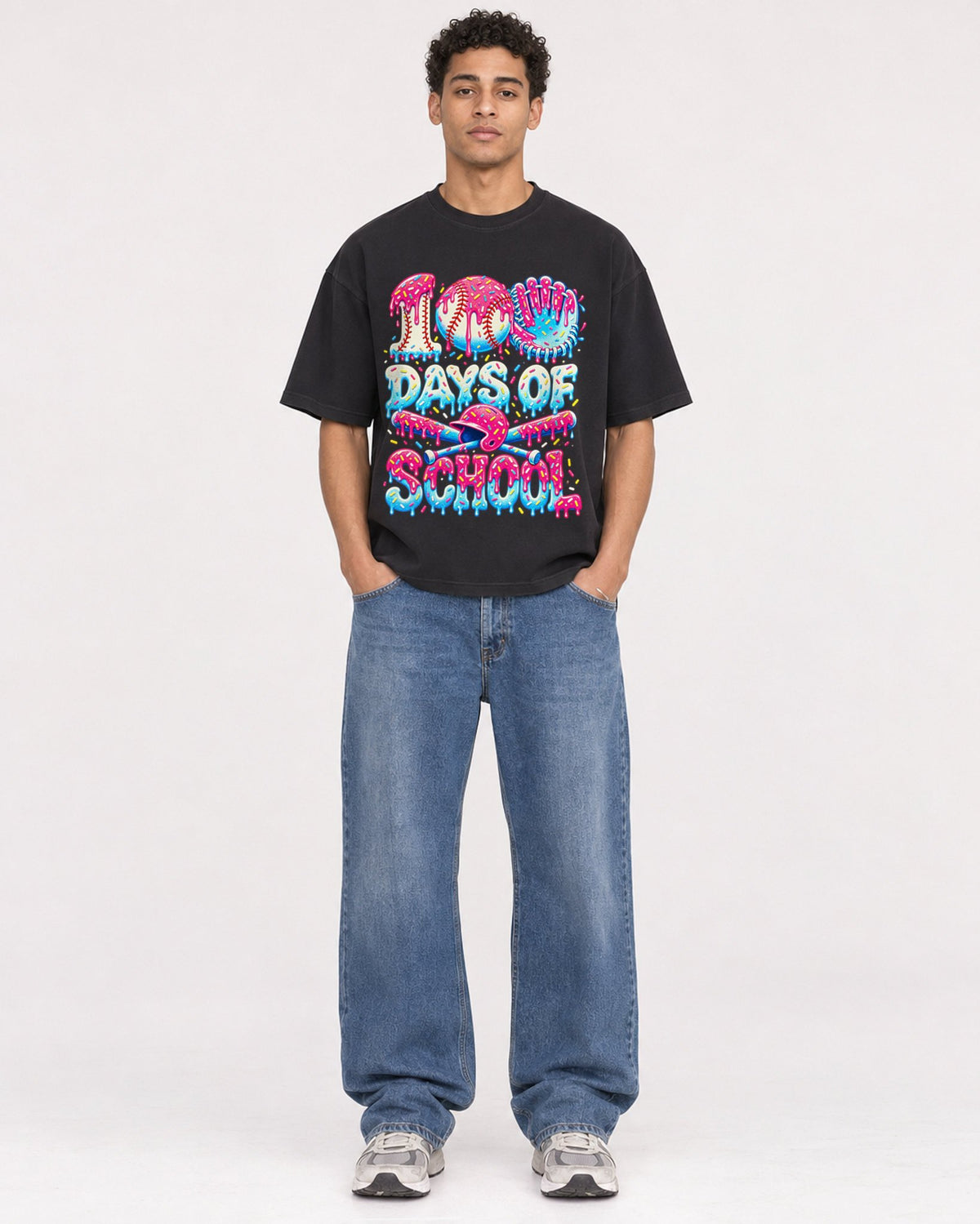 Mockup Boxy Heavyweight Tee Black male full-body 10