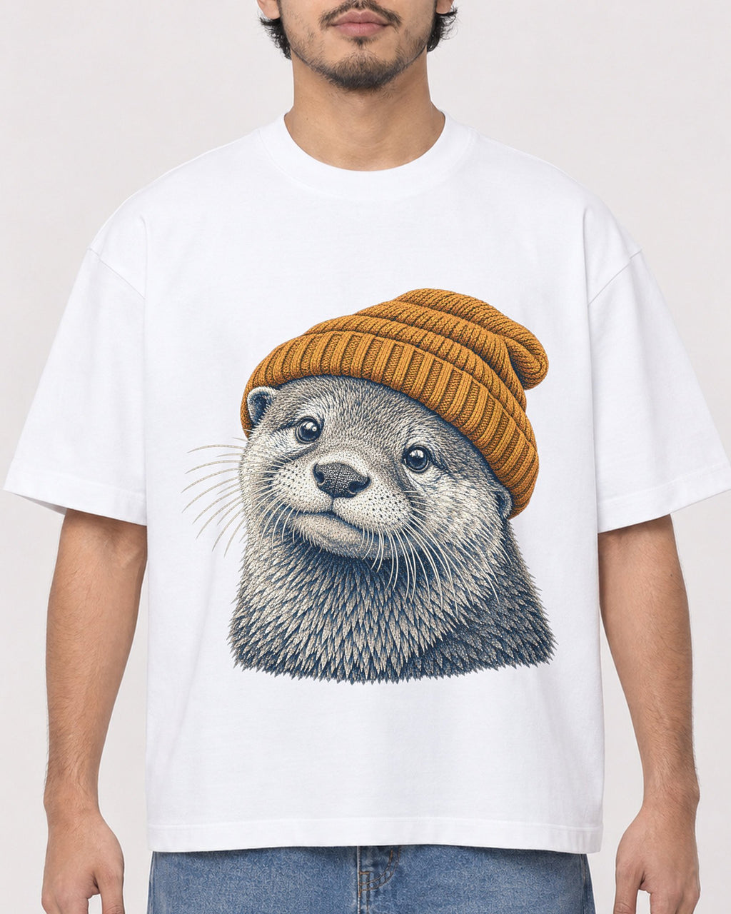 Mockup Boxy Heavyweight Tee White male close-up 02