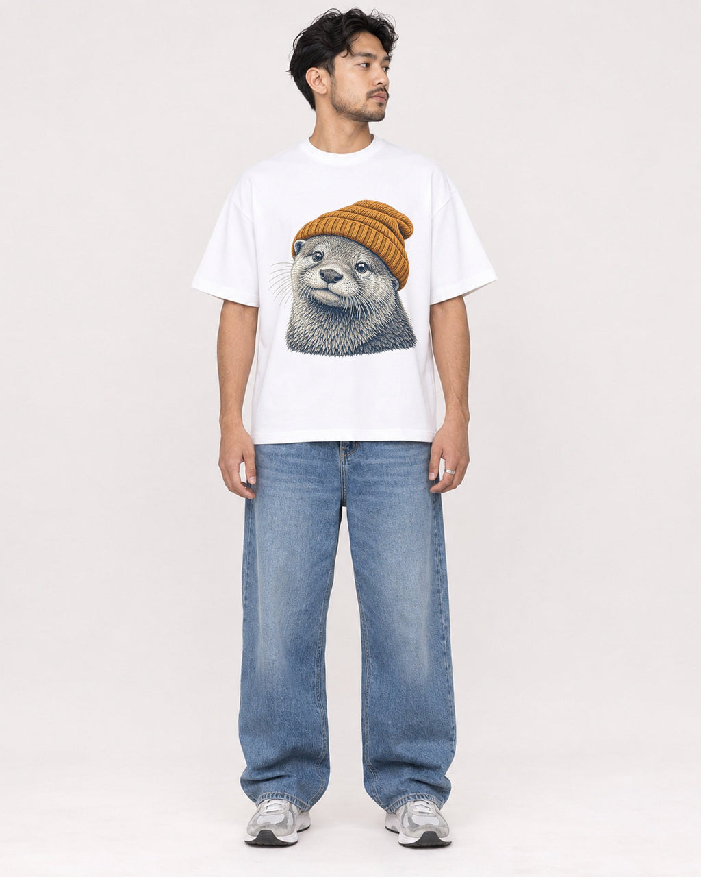 Mockup Boxy Heavyweight Tee White male full-body 02