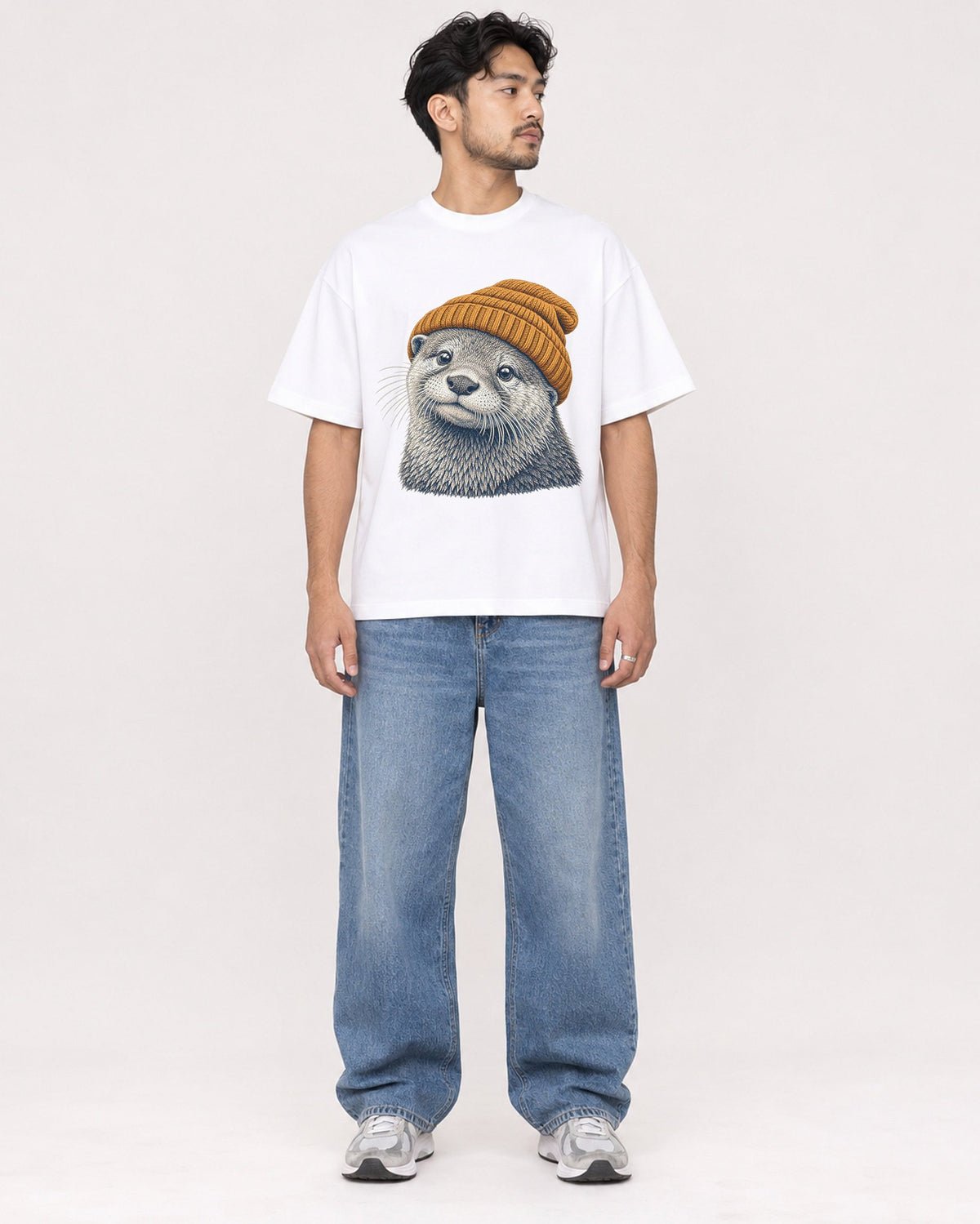 Mockup Boxy Heavyweight Tee White male full-body 02