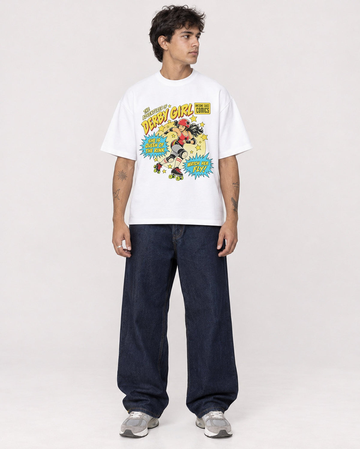 Mockup Boxy Heavyweight Tee White male full-body 06