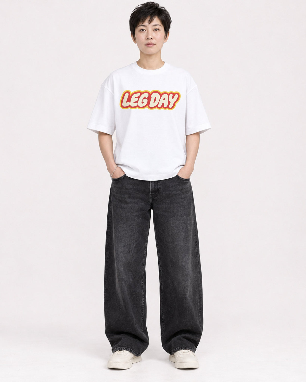 Mockup Boxy Heavyweight Tee White female full-body 23