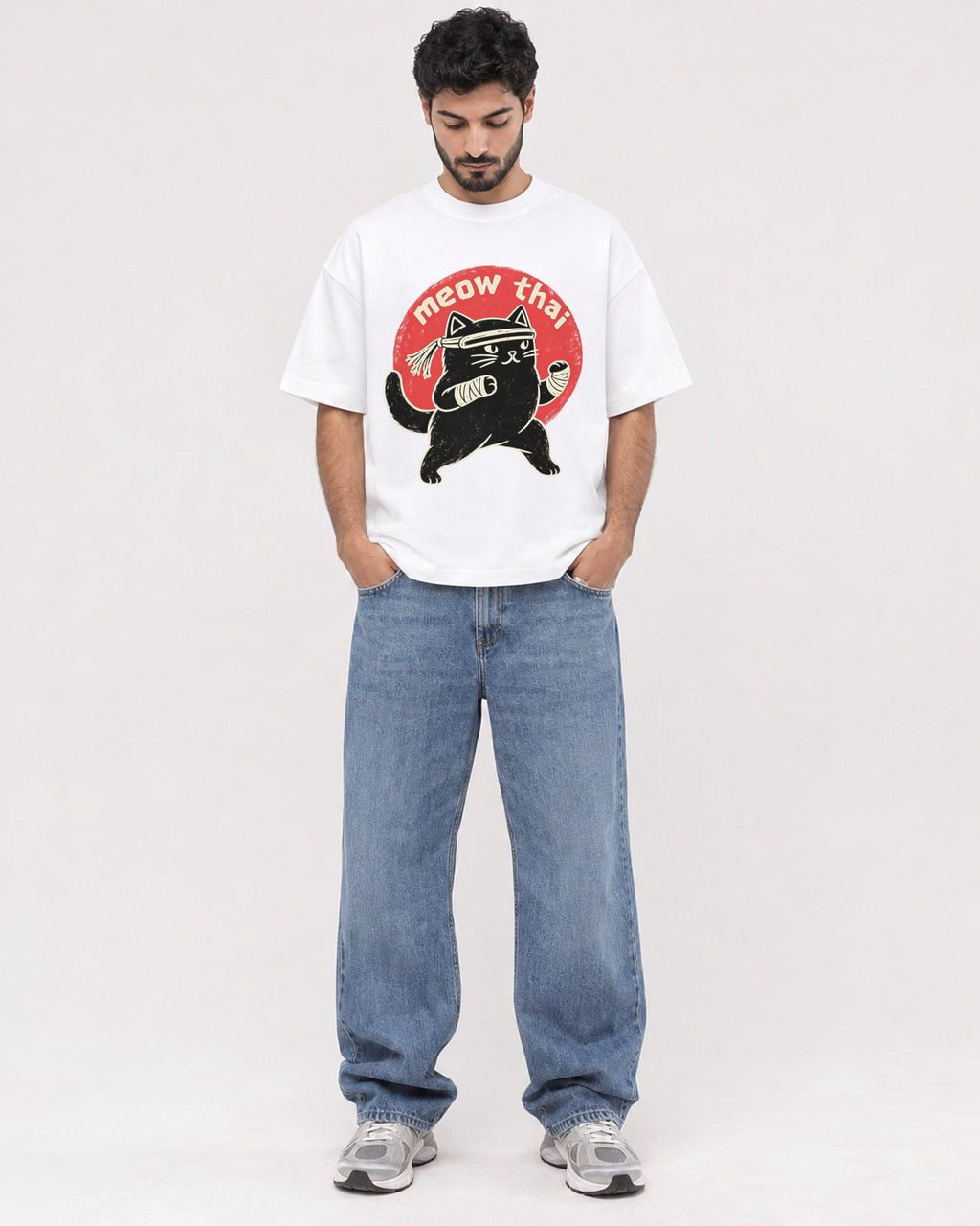 Mockup Boxy Heavyweight Tee White male full-body 07