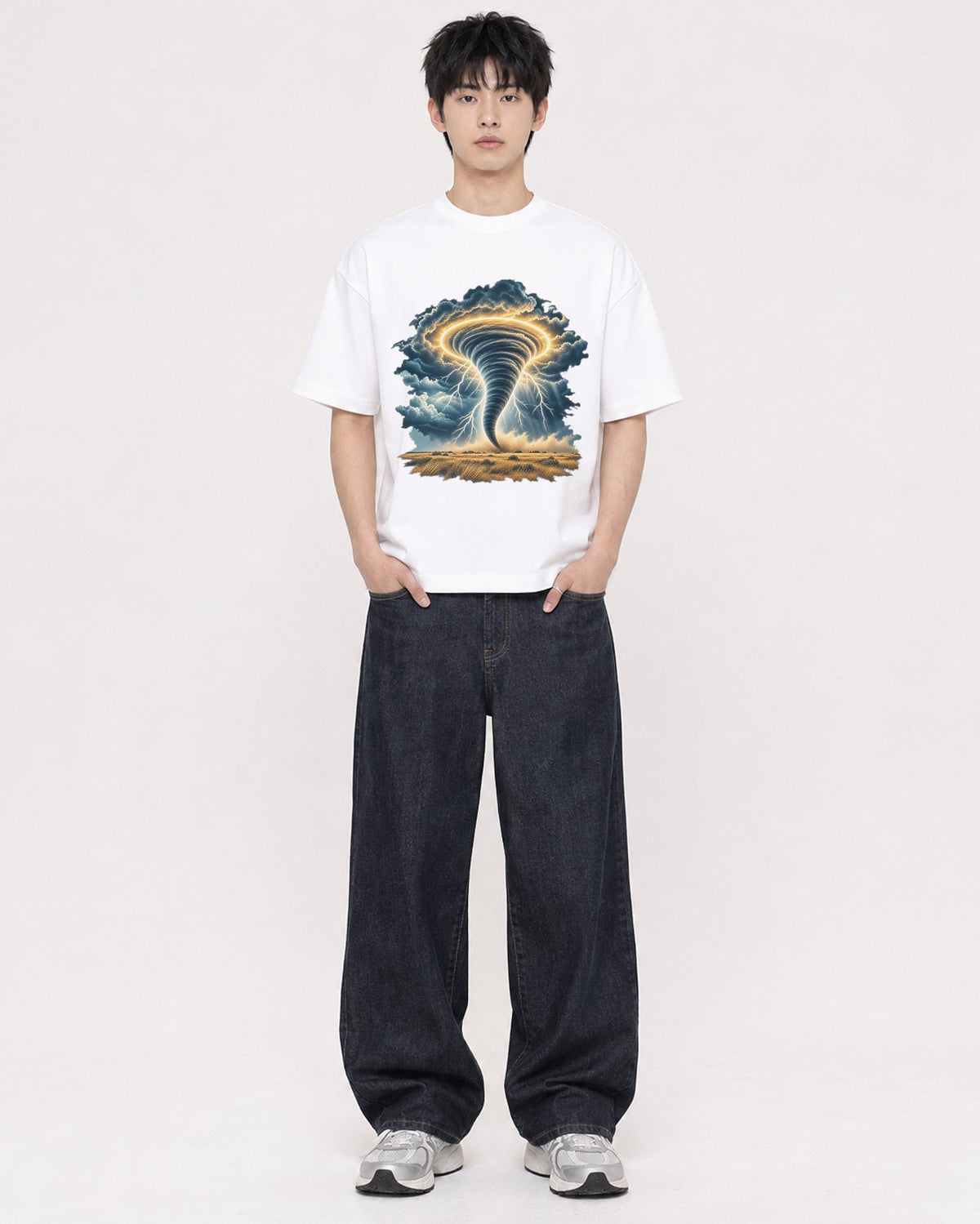 Mockup Boxy Heavyweight Tee White male full-body 01