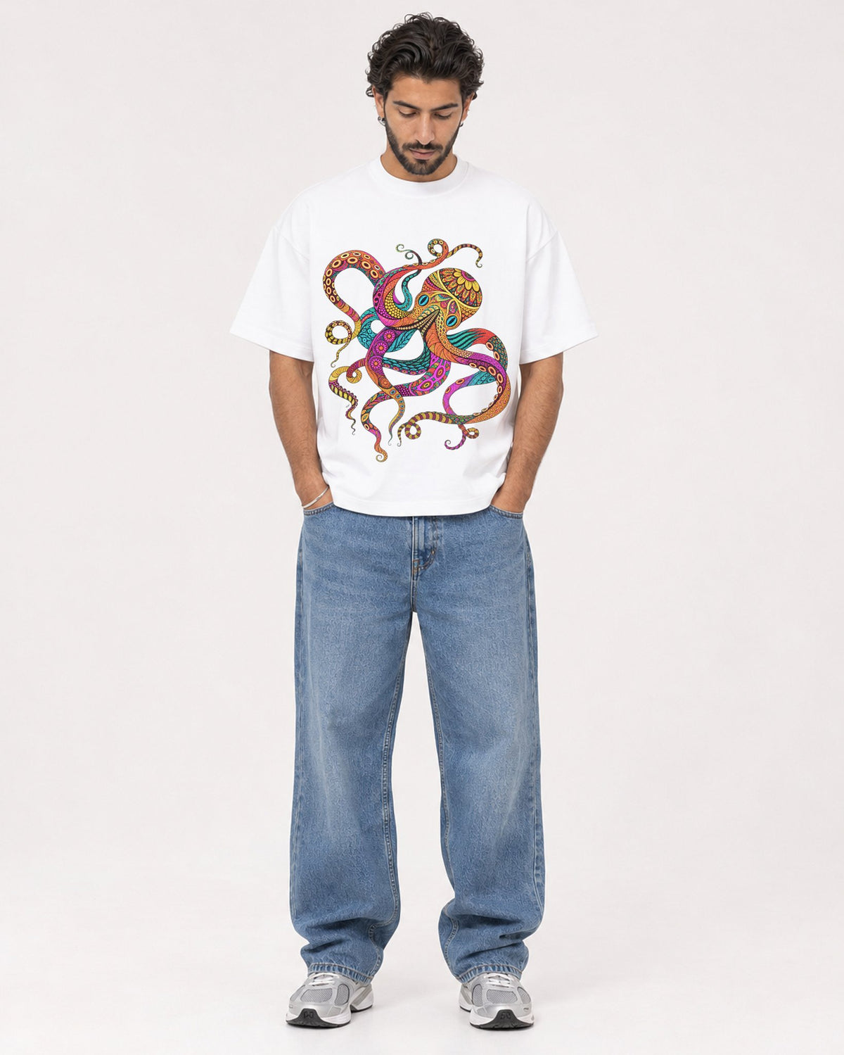 Mockup Boxy Heavyweight Tee White male full-body 47