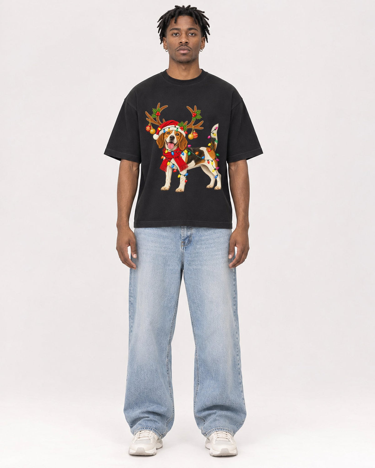 Mockup Boxy Heavyweight Tee Black male full-body 05