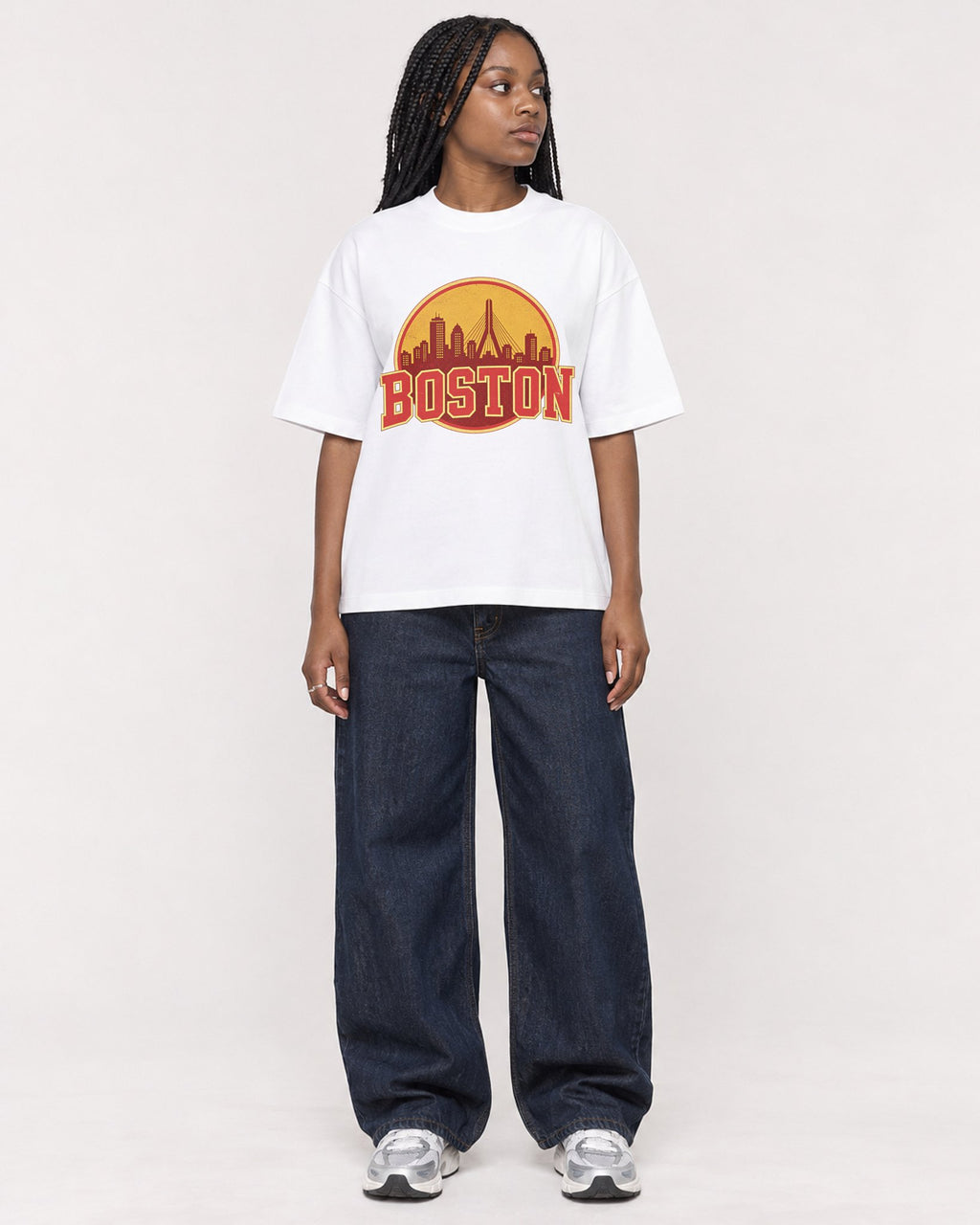 Mockup Boxy Heavyweight Tee White female full-body 04