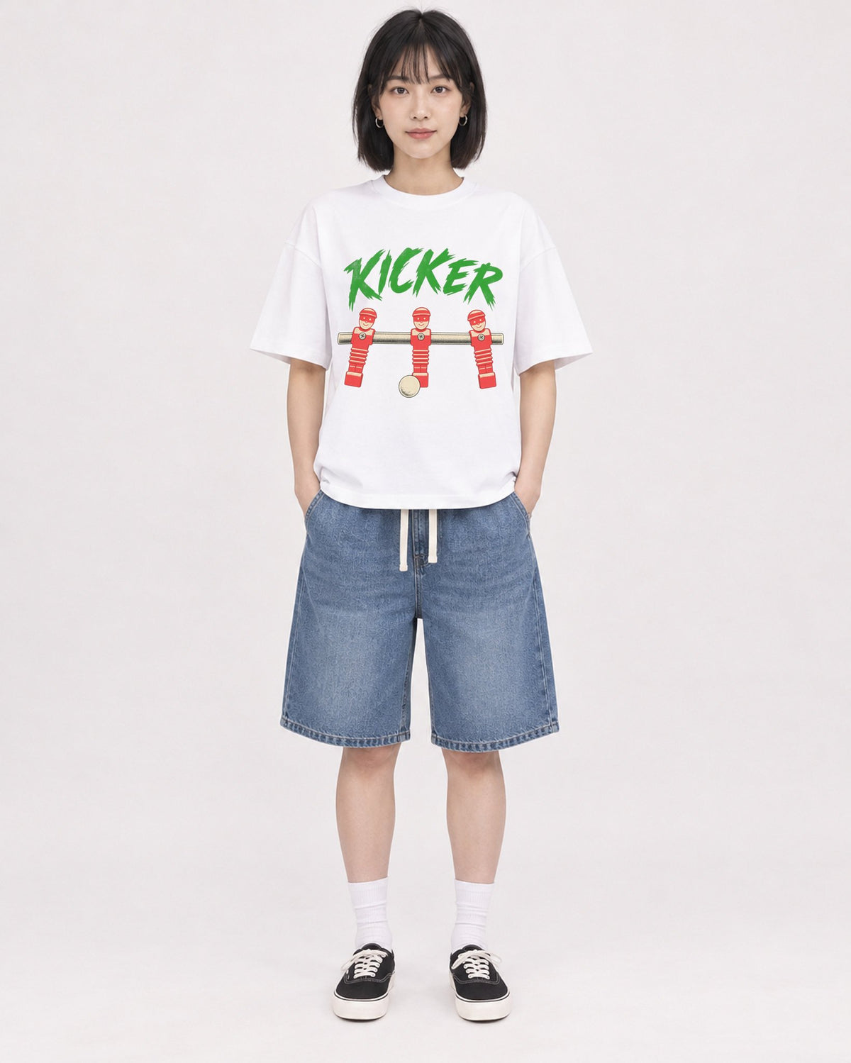 Mockup Boxy Heavyweight Tee White female full-body 11