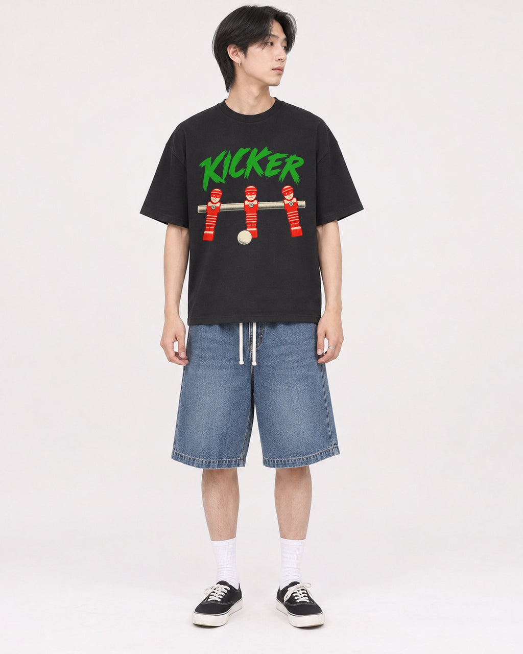 Mockup Boxy Heavyweight Tee Black male full-body 11