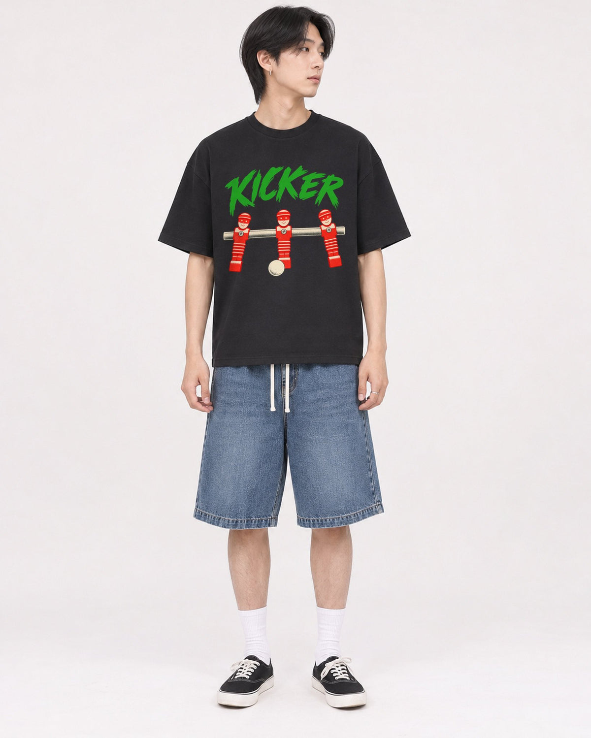 Mockup Boxy Heavyweight Tee Black male full-body 11