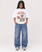 Mockup Boxy Heavyweight Tee White female full-body 45