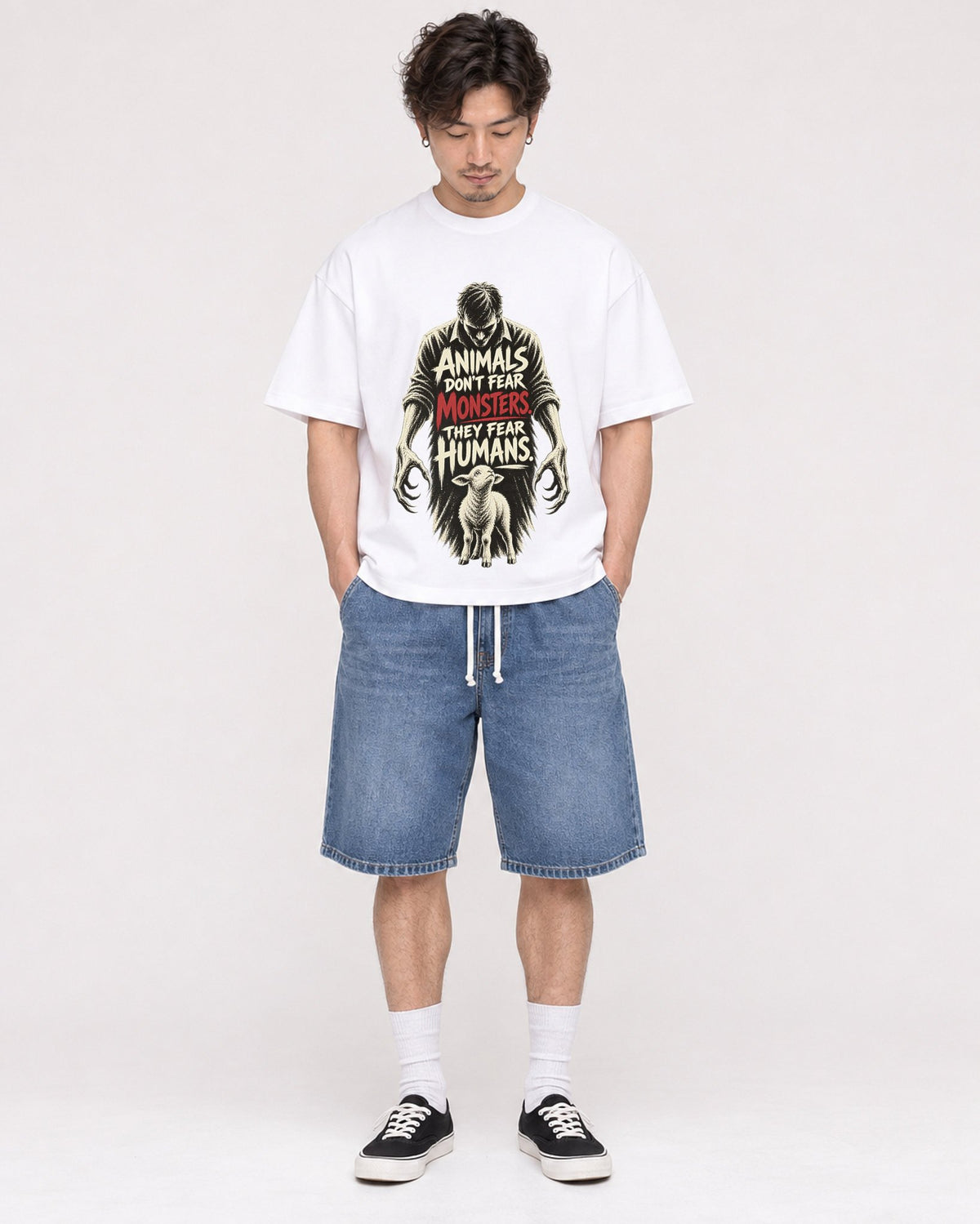 Mockup Boxy Heavyweight Tee White male full-body 03