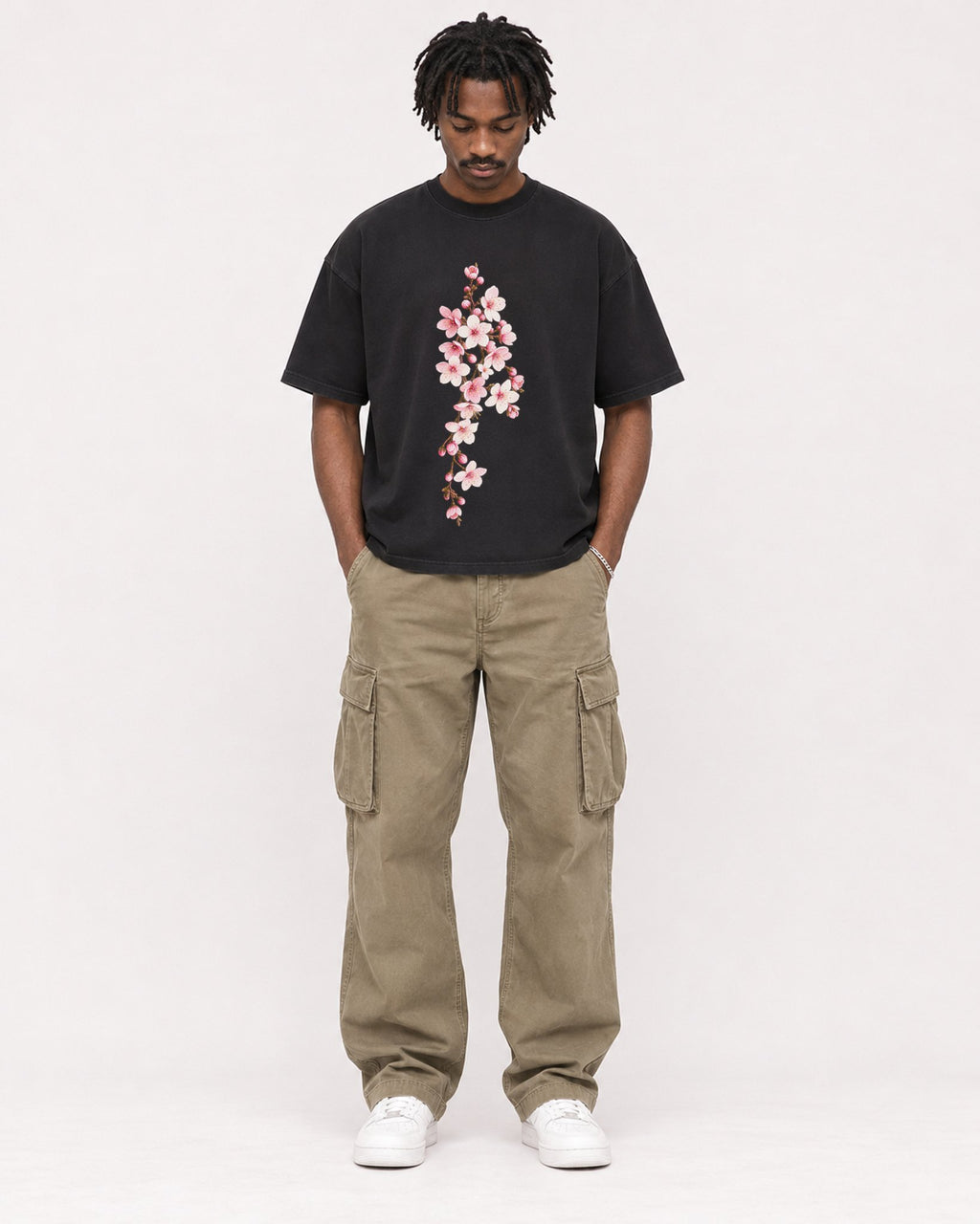 Mockup Boxy Heavyweight Tee Black male full-body 04