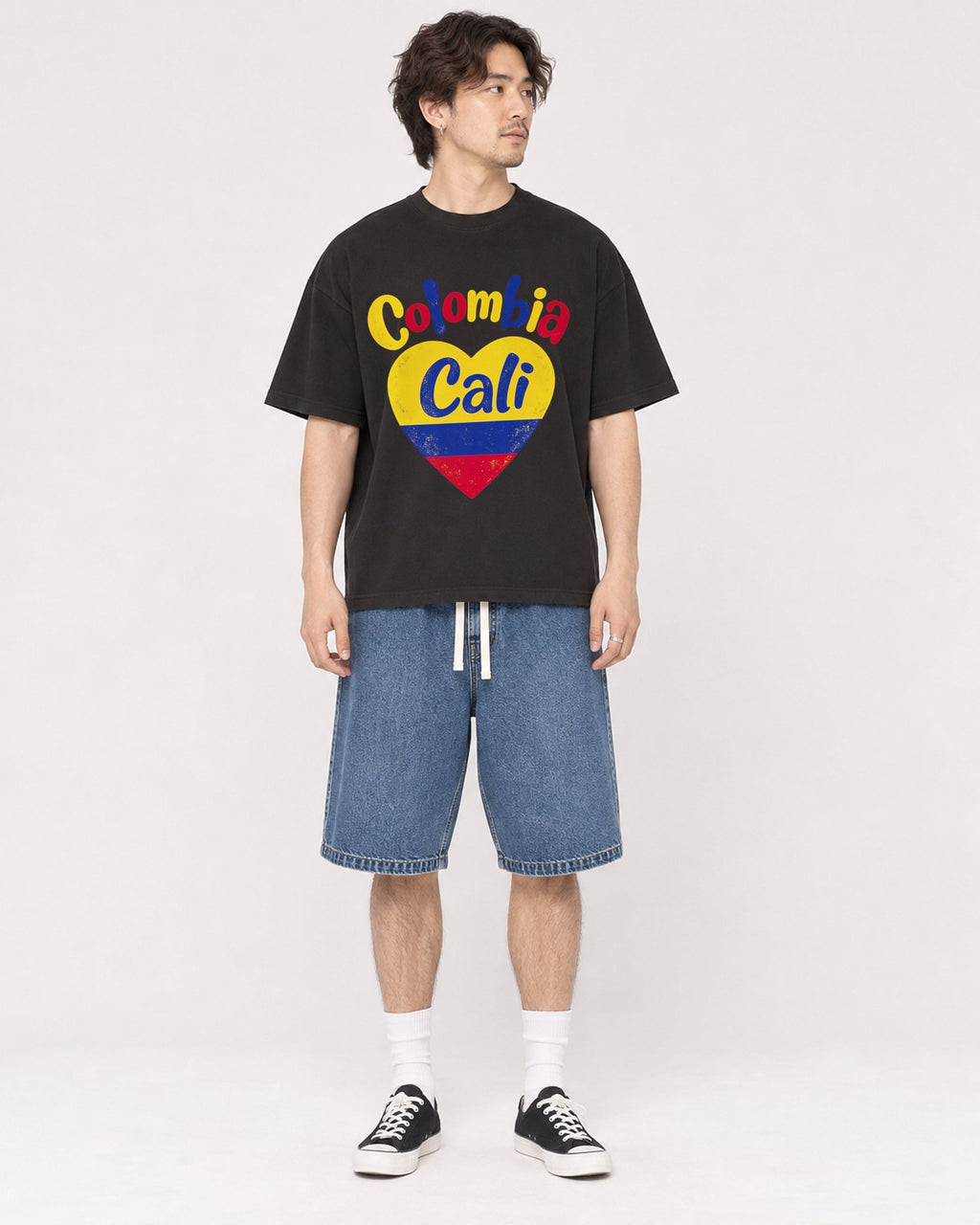 Mockup Boxy Heavyweight Tee Black male full-body 03