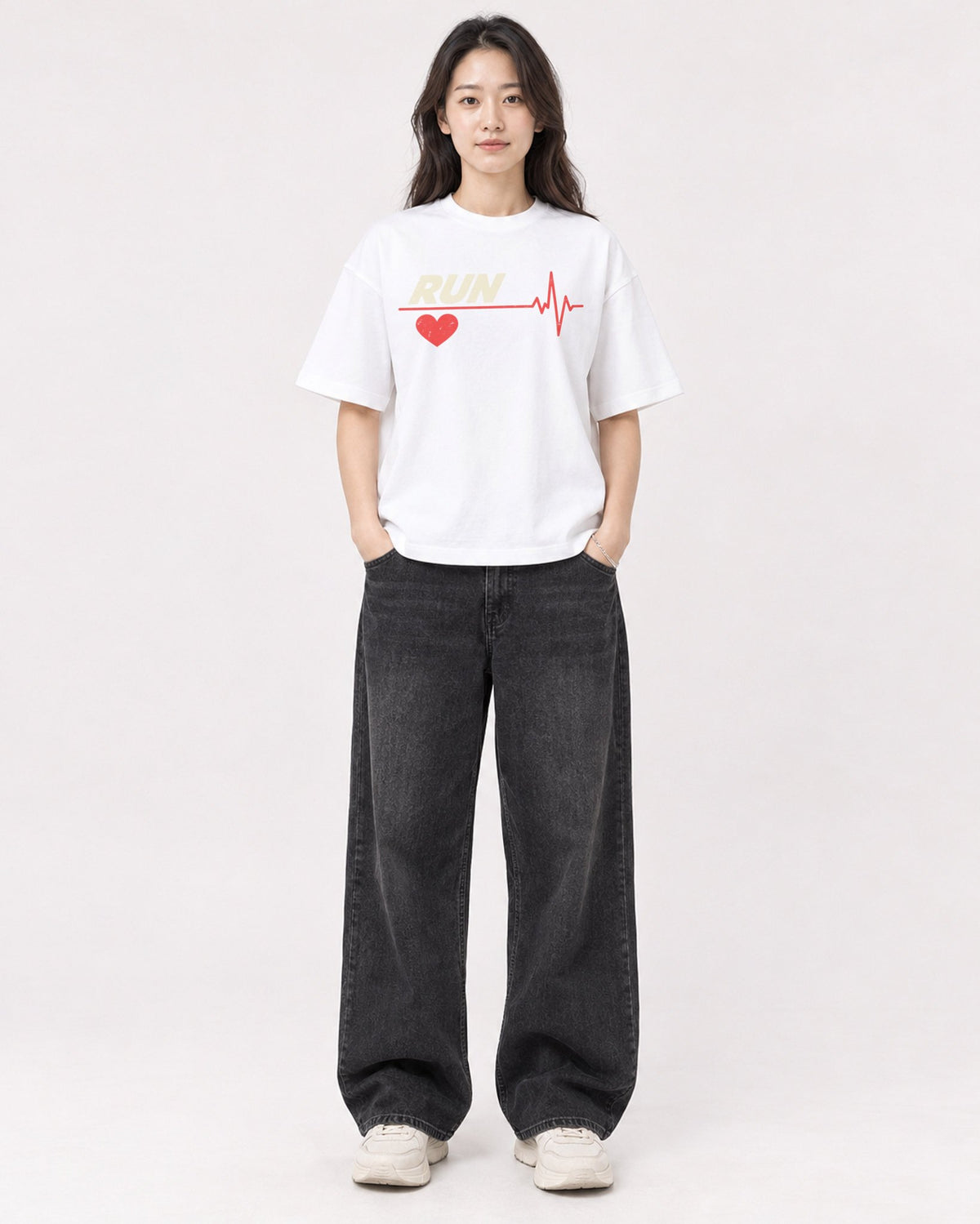 Mockup Boxy Heavyweight Tee White female full-body 03