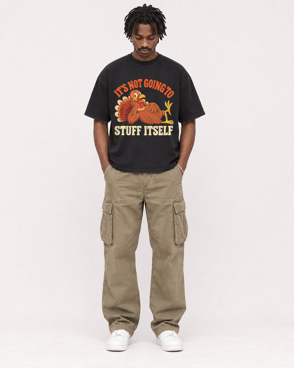 Mockup Boxy Heavyweight Tee Black male full-body 04