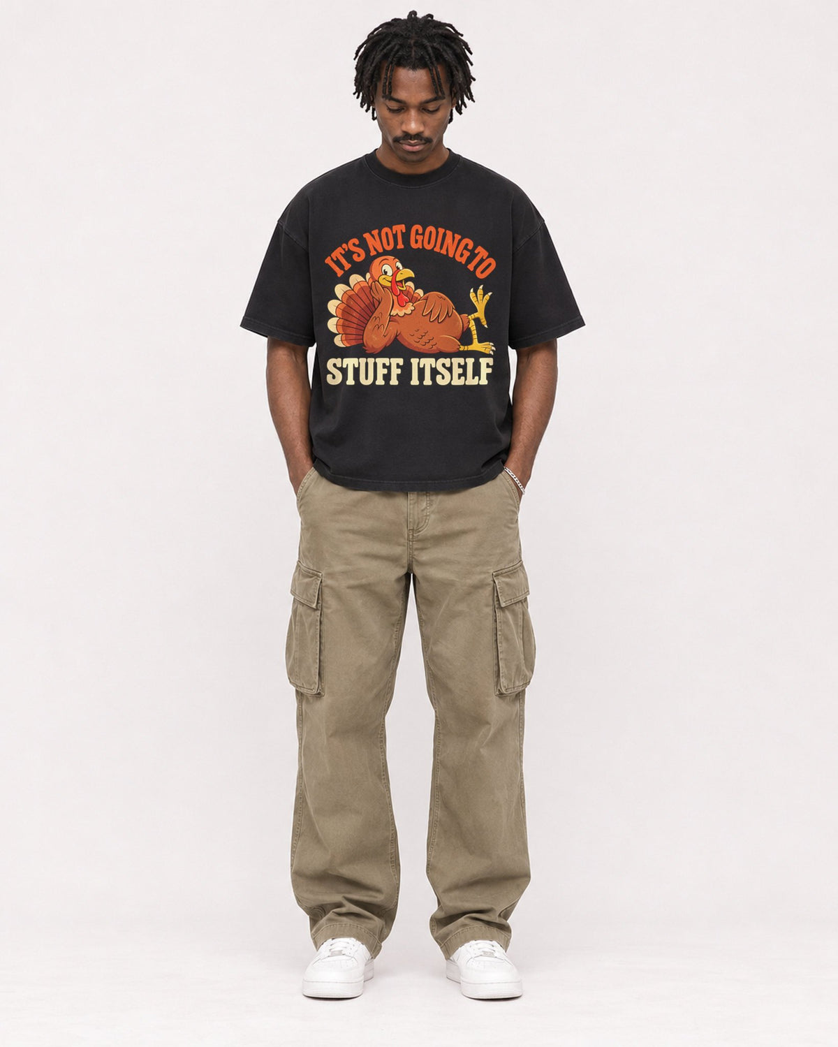 Mockup Boxy Heavyweight Tee Black male full-body 04