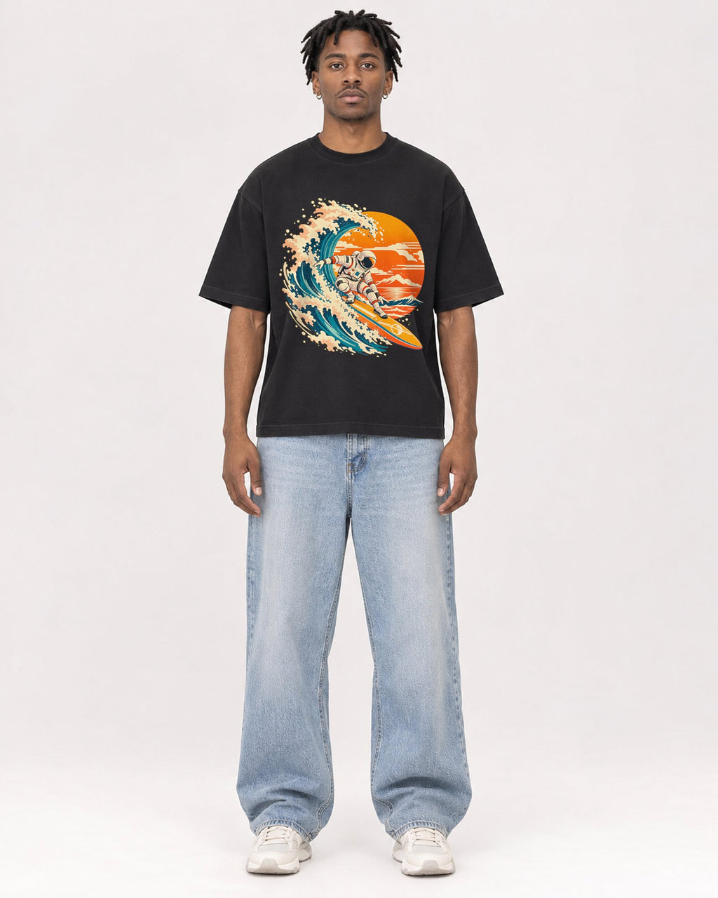 Mockup Boxy Heavyweight Tee Black male full-body 05