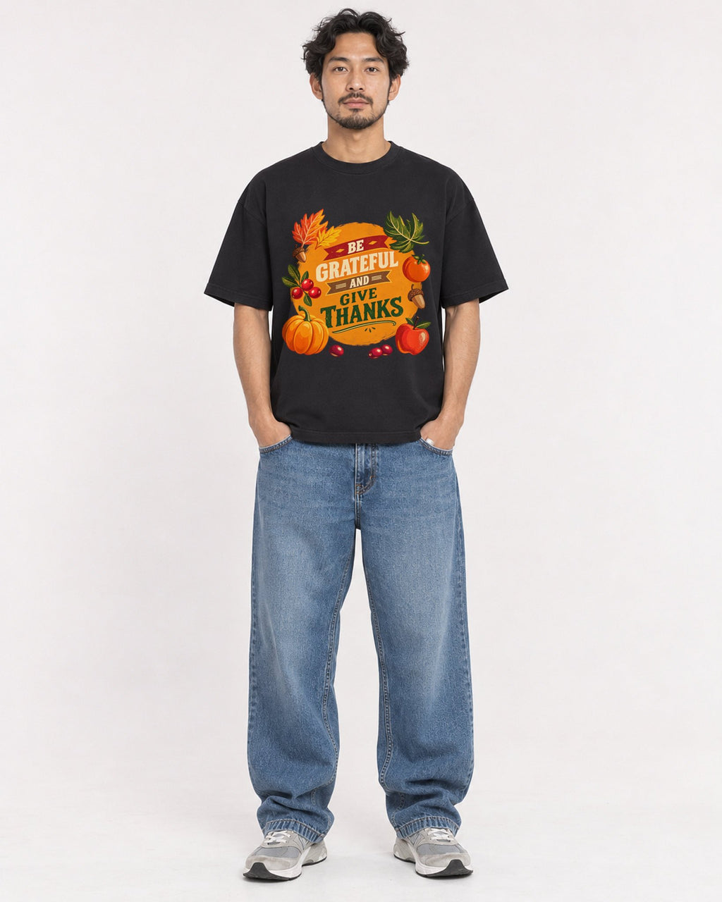 Mockup Boxy Heavyweight Tee Black male full-body 02