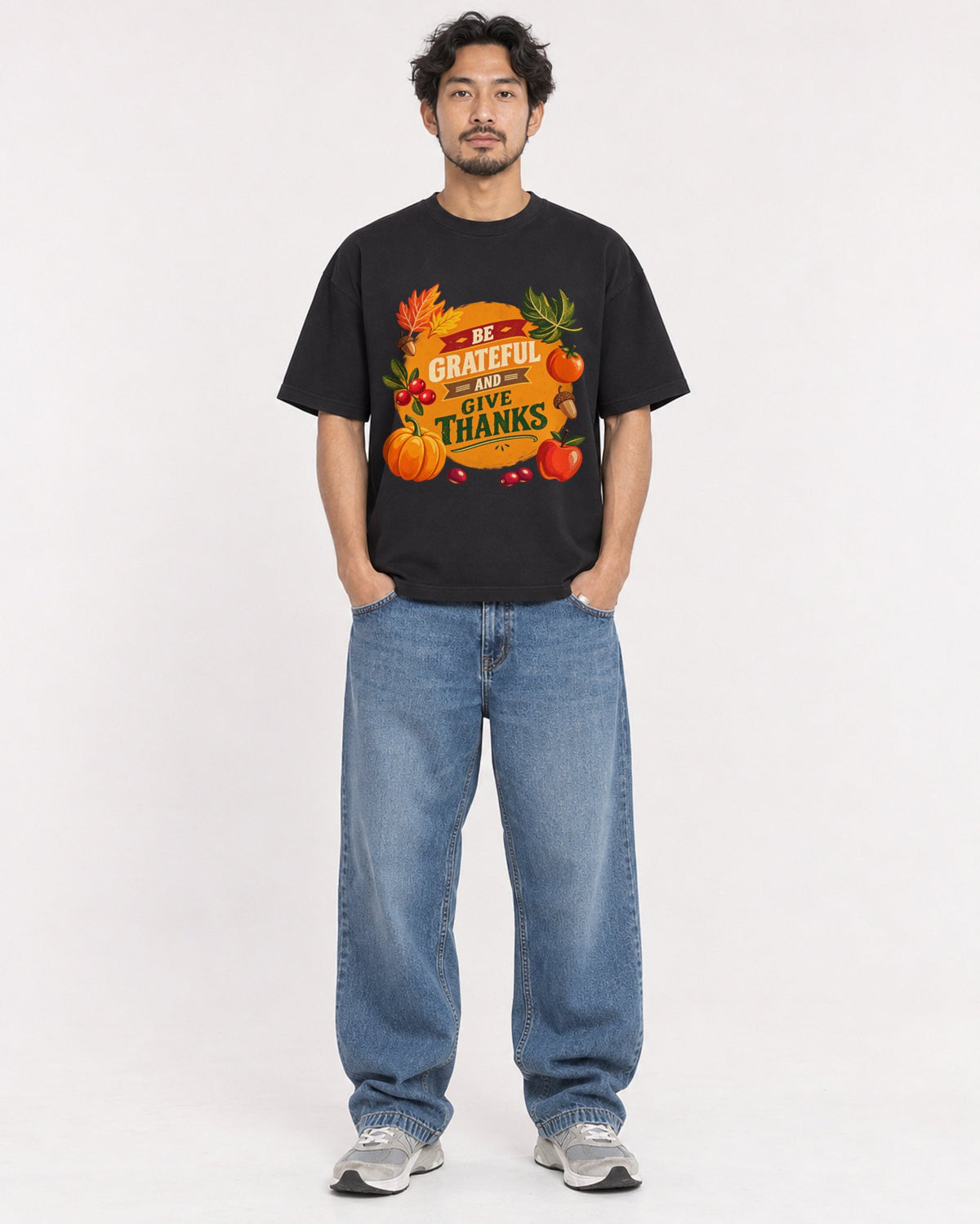 Mockup Boxy Heavyweight Tee Black male full-body 02