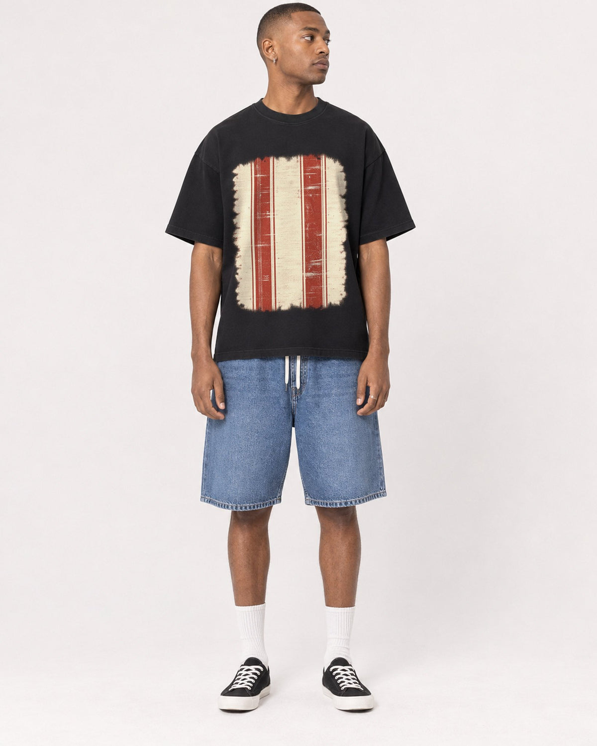 Mockup Boxy Heavyweight Tee Black male full-body 35