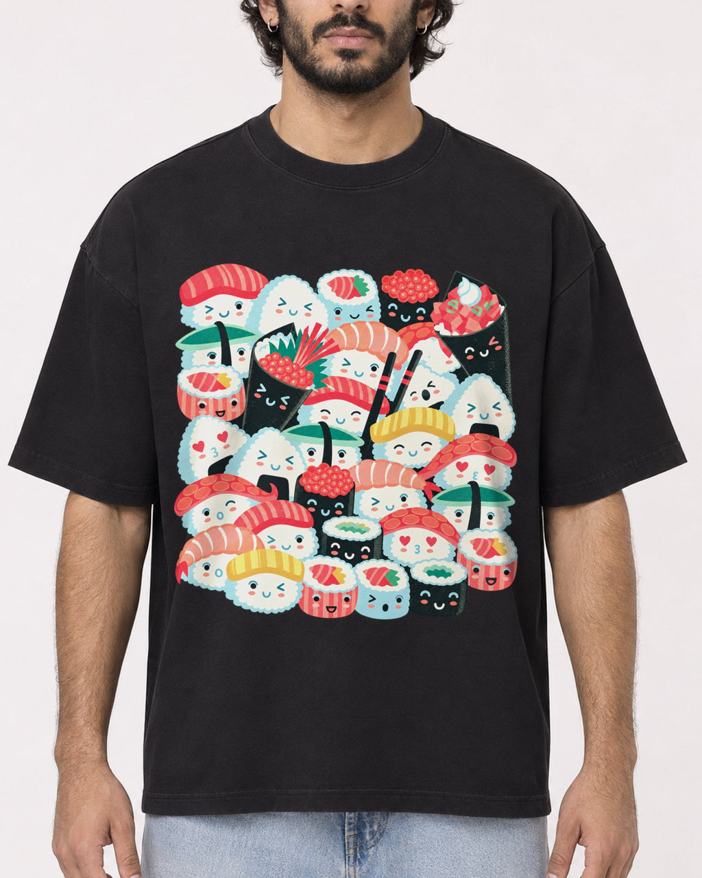 Mockup Boxy Heavyweight Tee Black male close-up 17