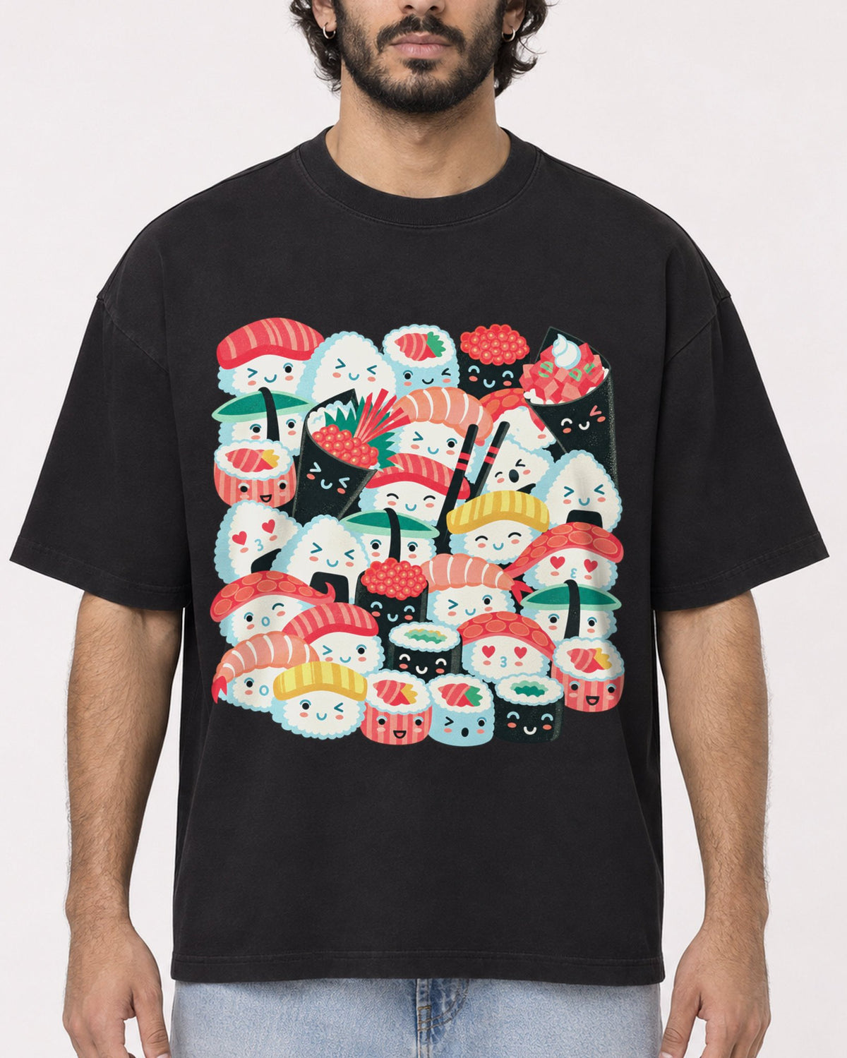 Mockup Boxy Heavyweight Tee Black male close-up 17