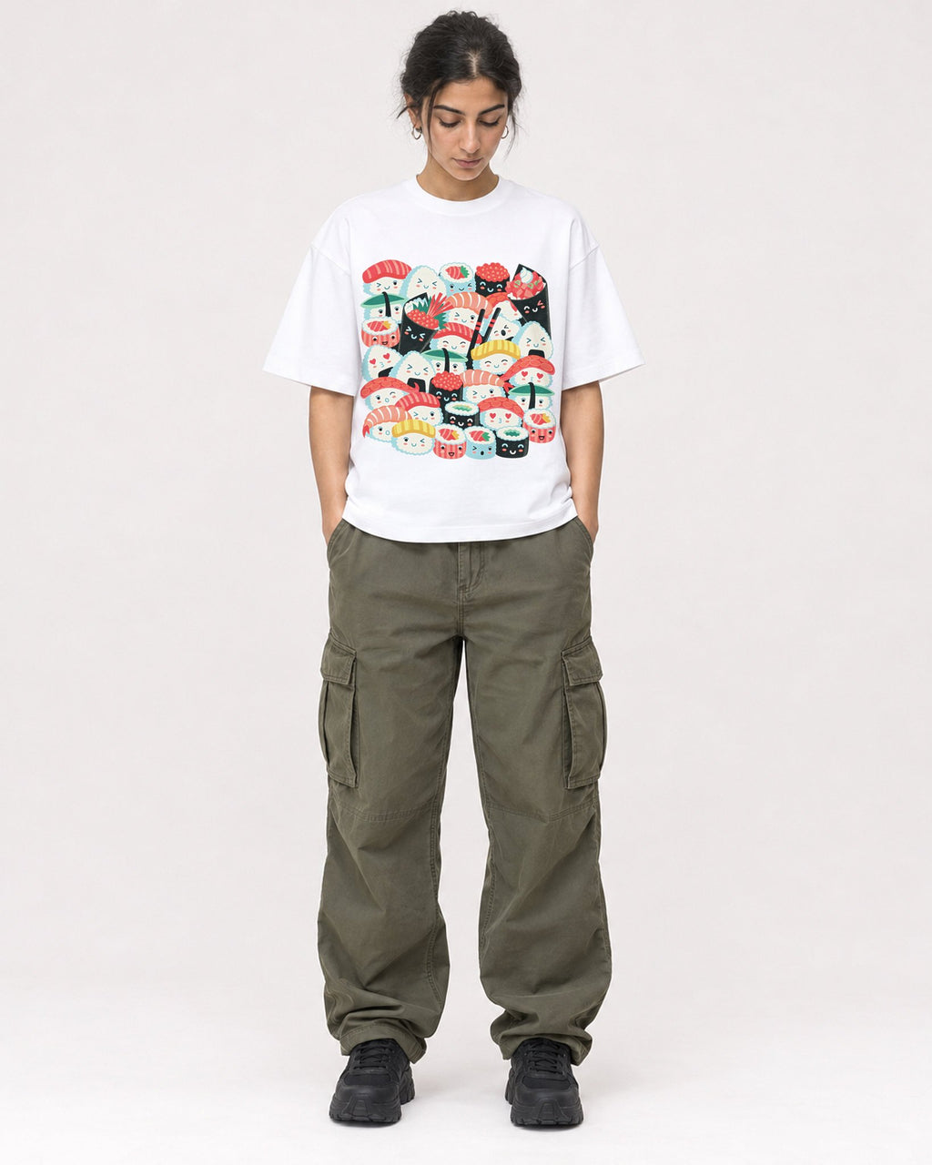 Mockup Boxy Heavyweight Tee White female full-body 17