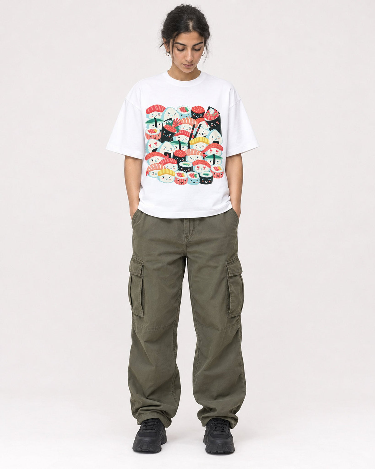 Mockup Boxy Heavyweight Tee White female full-body 17