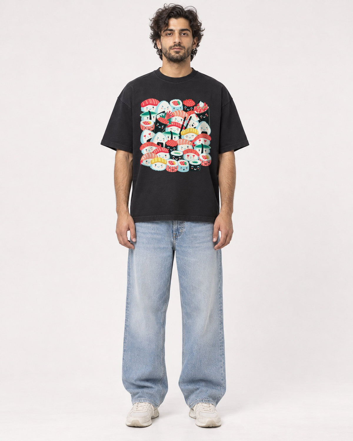 Mockup Boxy Heavyweight Tee Black male full-body 17